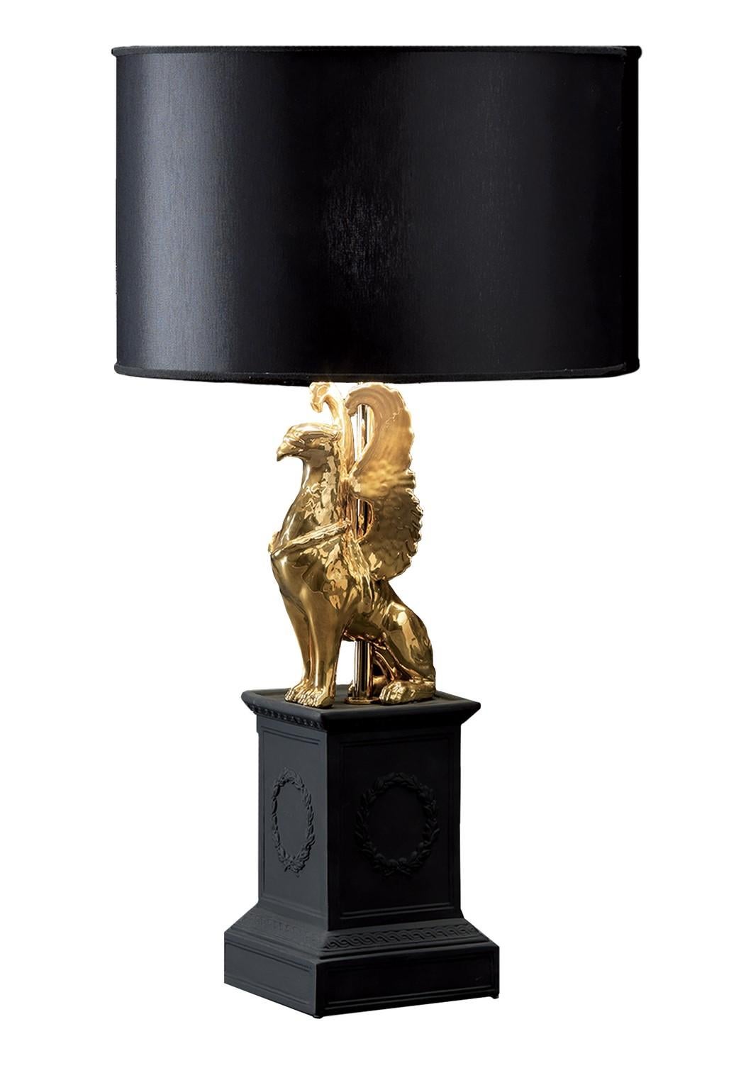 Italian Black and Gold 'Griffon' Table Lamp