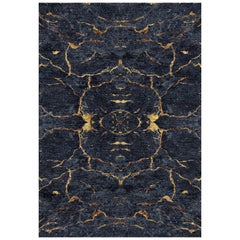 Black and Gold Handmade Wool and Silk Rug from Scarab Collection by Gordian