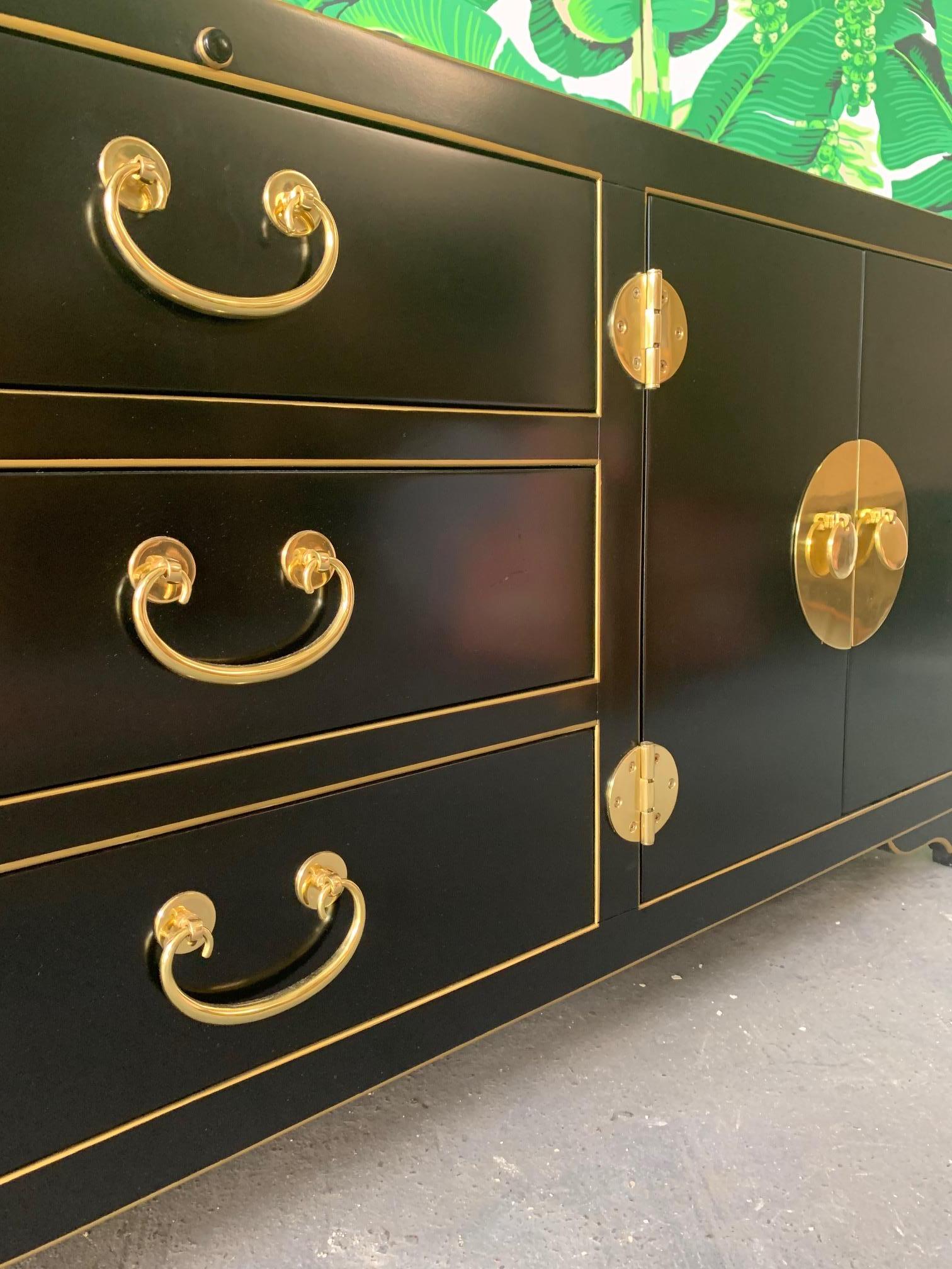 American Black and Gold Heavy Brass Embellished Credenza