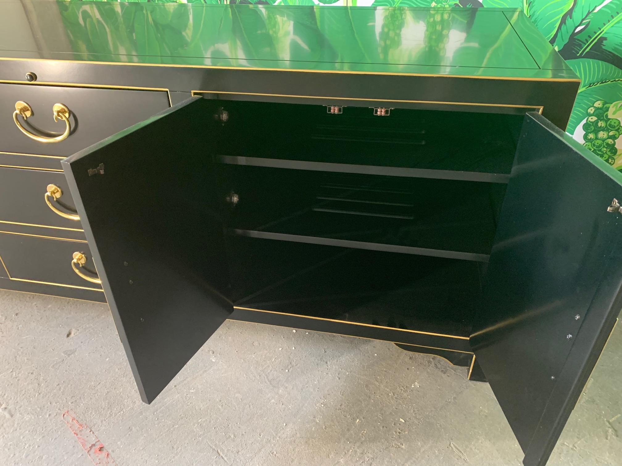Black and Gold Heavy Brass Embellished Credenza In Good Condition In Jacksonville, FL