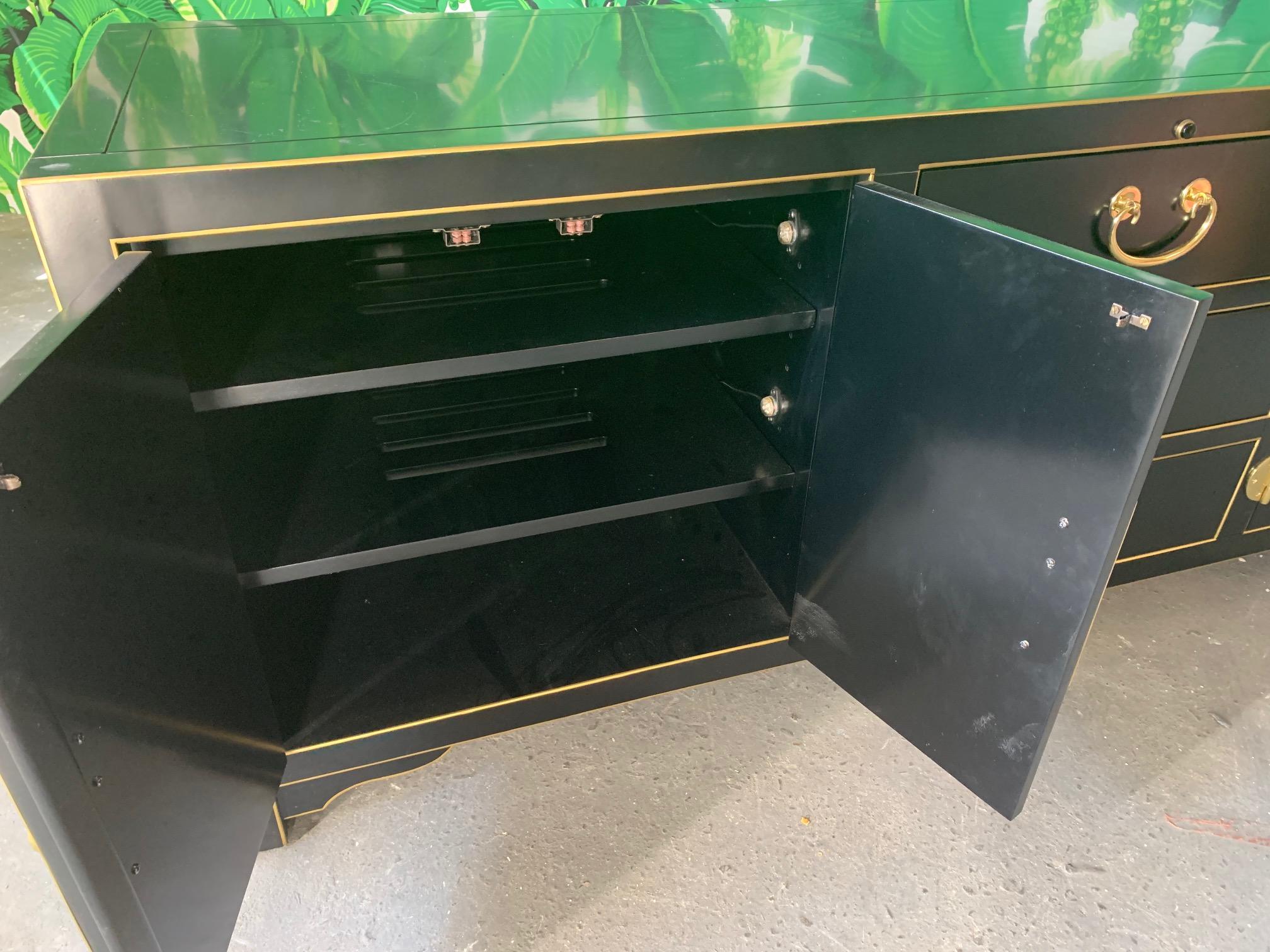 Late 20th Century Black and Gold Heavy Brass Embellished Credenza