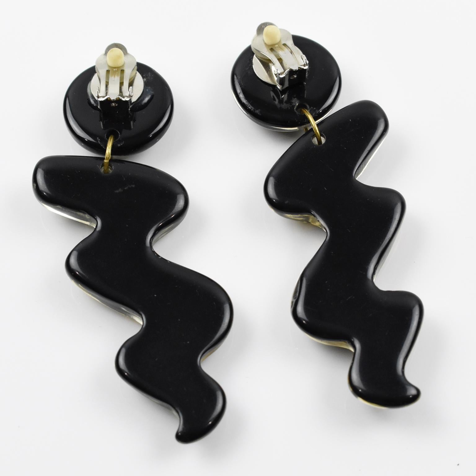 Black and Gold Inclusions Resin Dangle Earrings For Sale 3