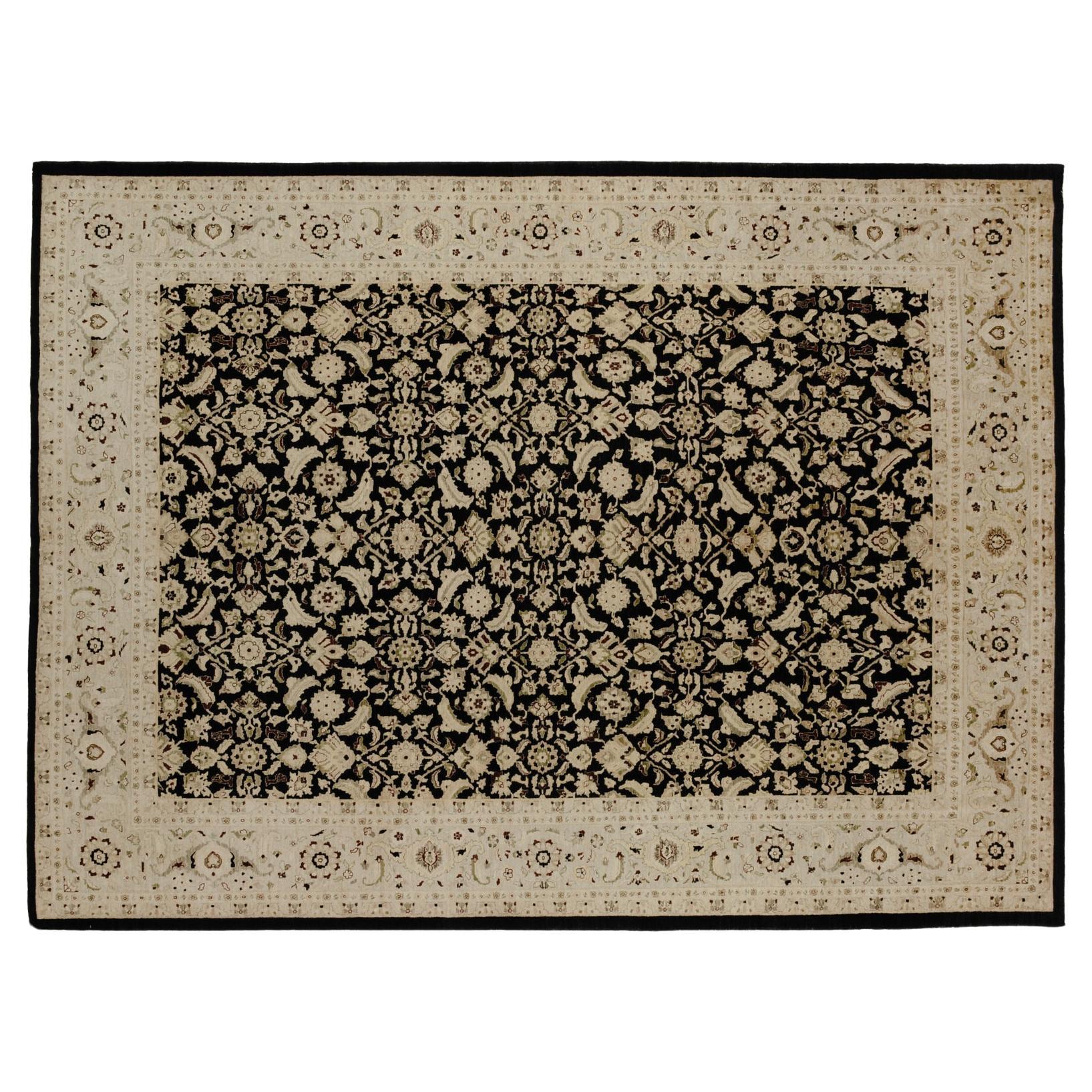 Black and Gold Intricate Floral Design Rug in 9'x12' For Sale