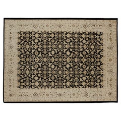 Black and Gold Intricate Floral Design Rug in 9'x12'