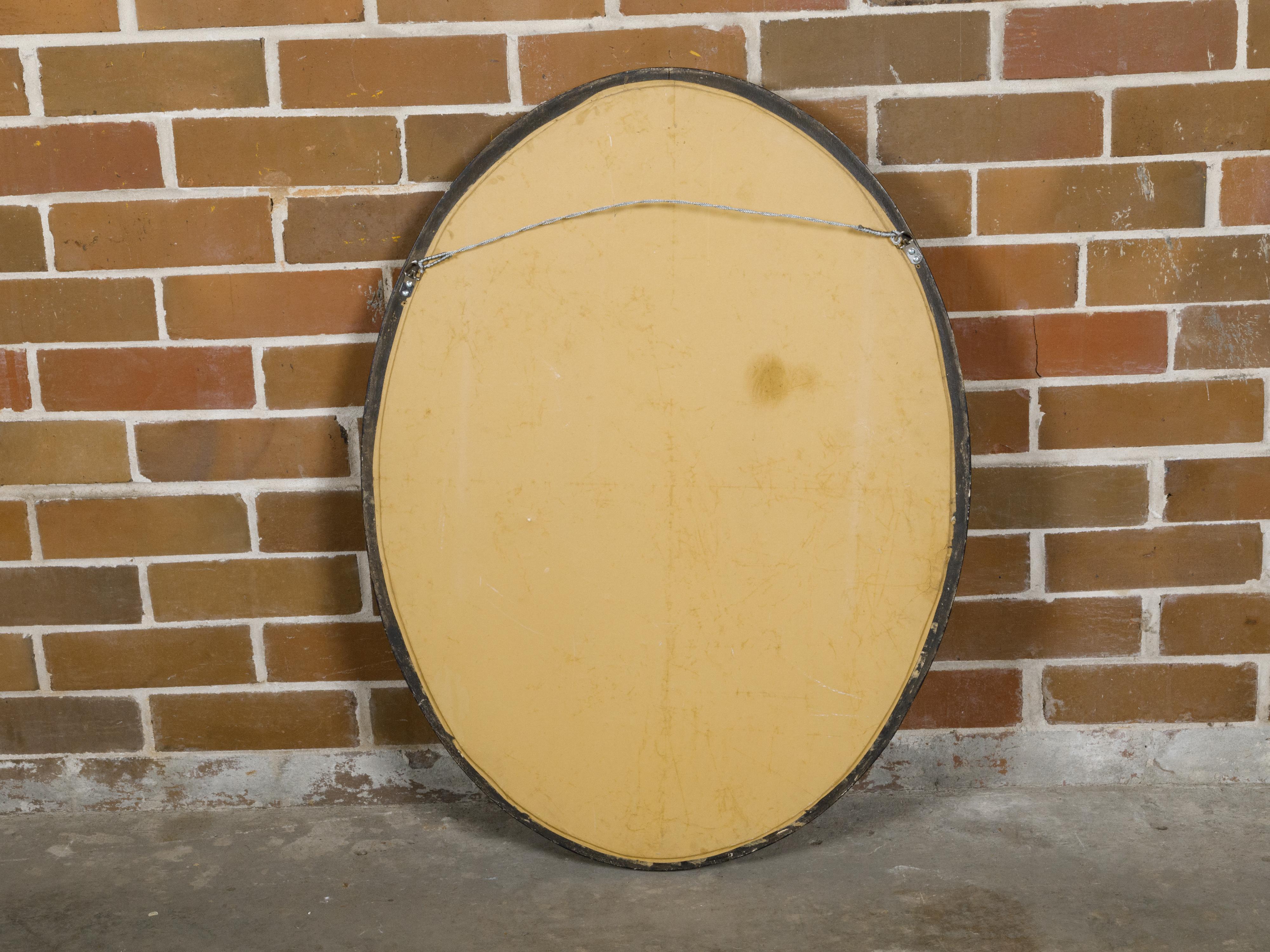 Black and Gold Irish 19th Century Oval Mirror with Glass Spheres For Sale 5