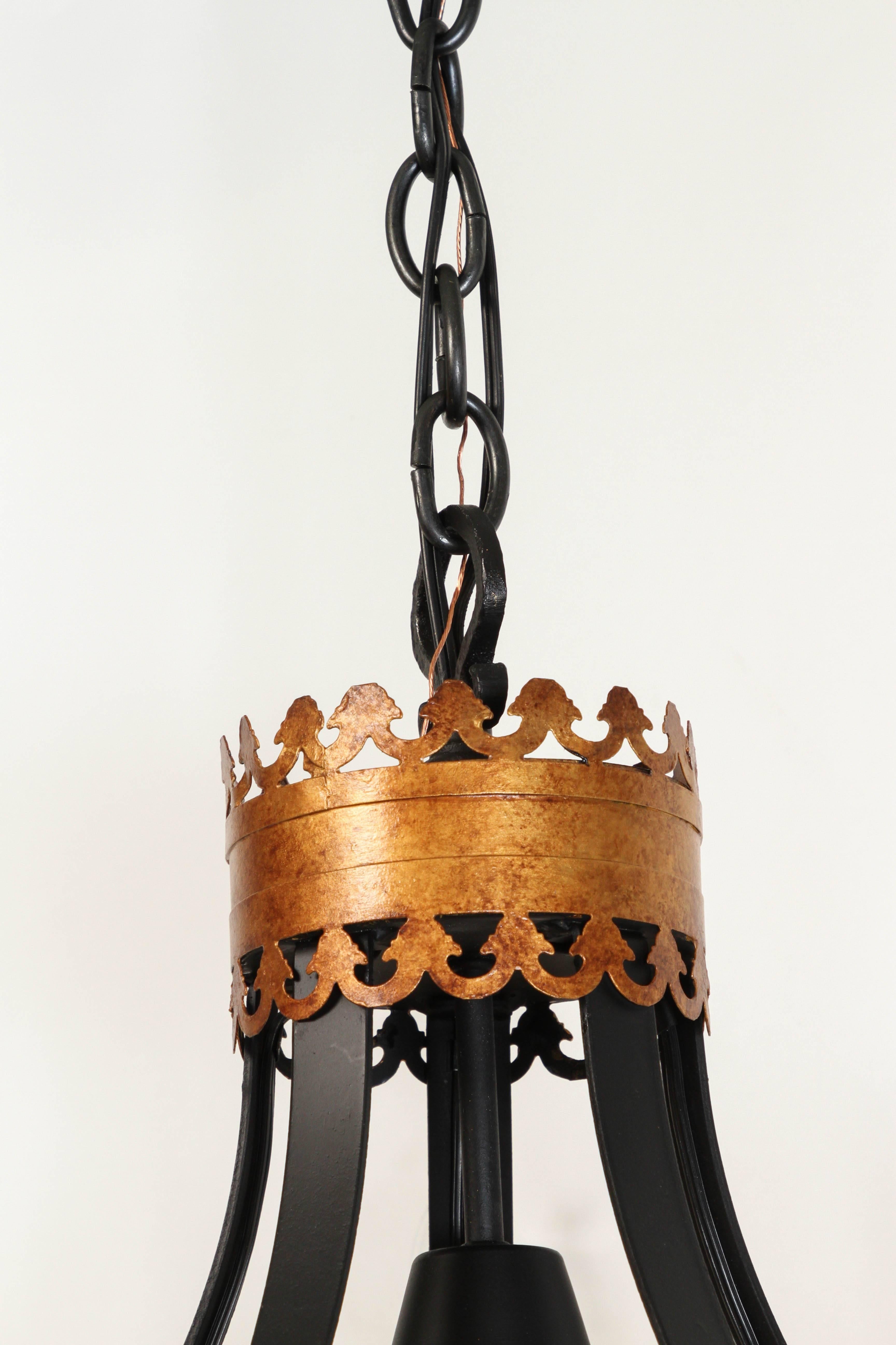Early 20th Century Black and Gold Iron Hanging Light