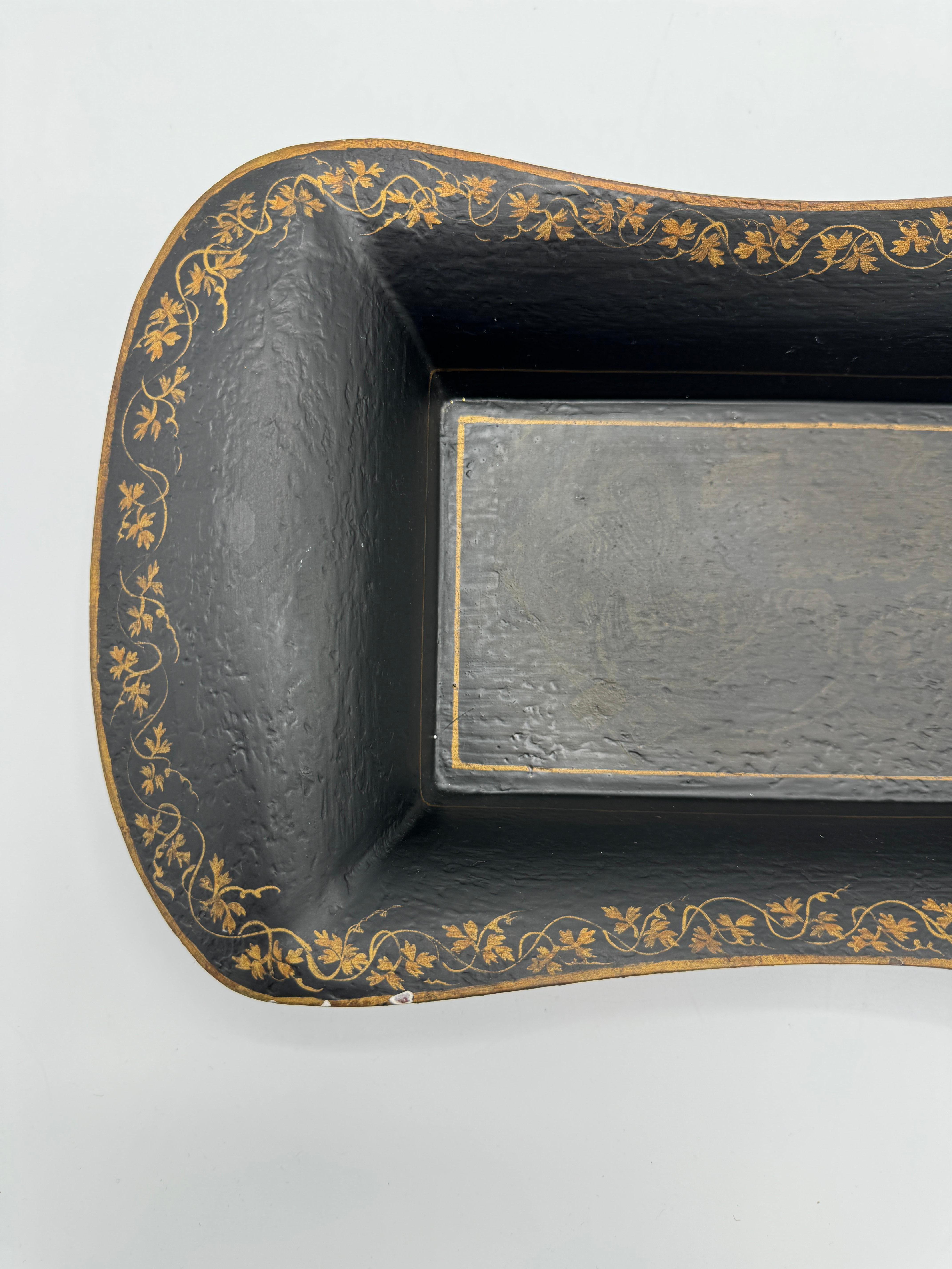 Hand-Painted Black and Gold Italian Tole Bowl with Chinoiserie Scene For Sale