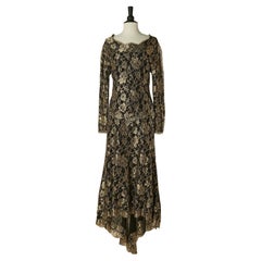 Vestido de noche de encaje negro y dorado con arrastre CHANEL BOUTIQUE Nuevo