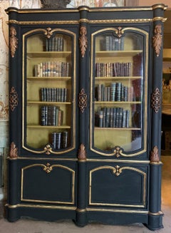 Black and Gold Lacquered Bookcase, Antique, 19th Century France