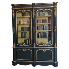 Black and Gold Lacquered Bookcase, Antique, 19th Century France