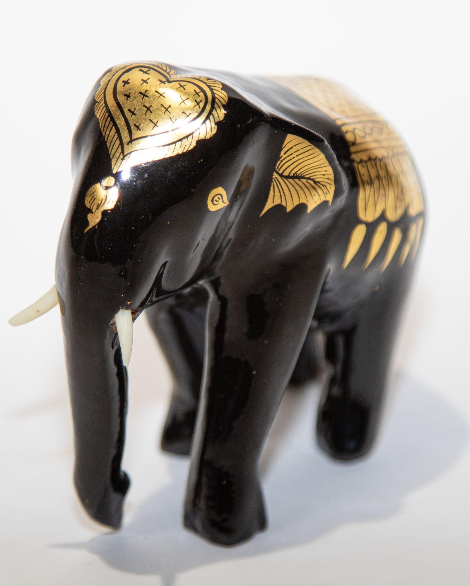 Black and Gold Lacquered Thai Elephant Sculpture For Sale 2