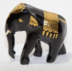Black and Gold Lacquered Thai Elephant Sculpture