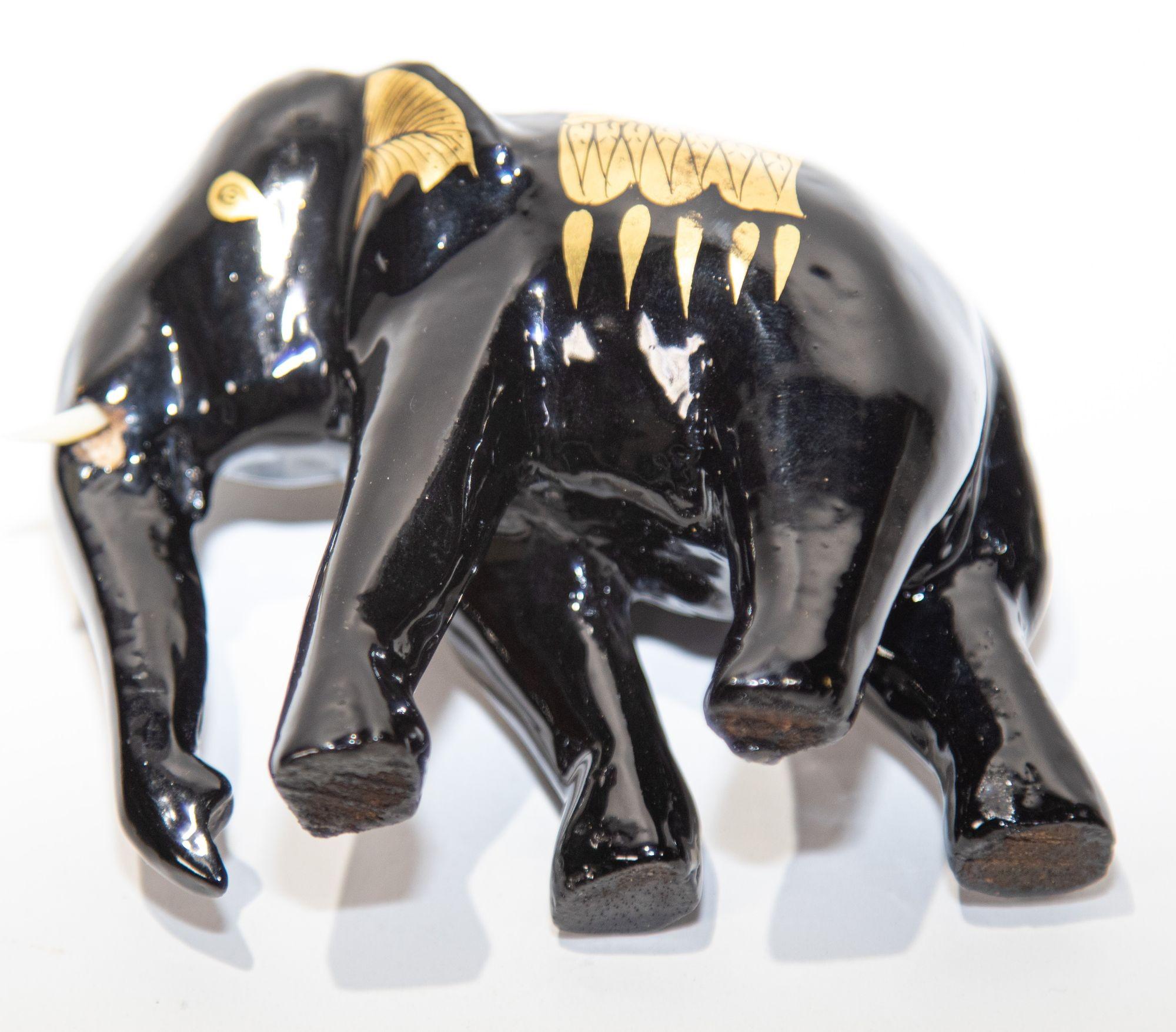 20th Century Black and Gold Lacquered Thai Elephant Sculpture For Sale
