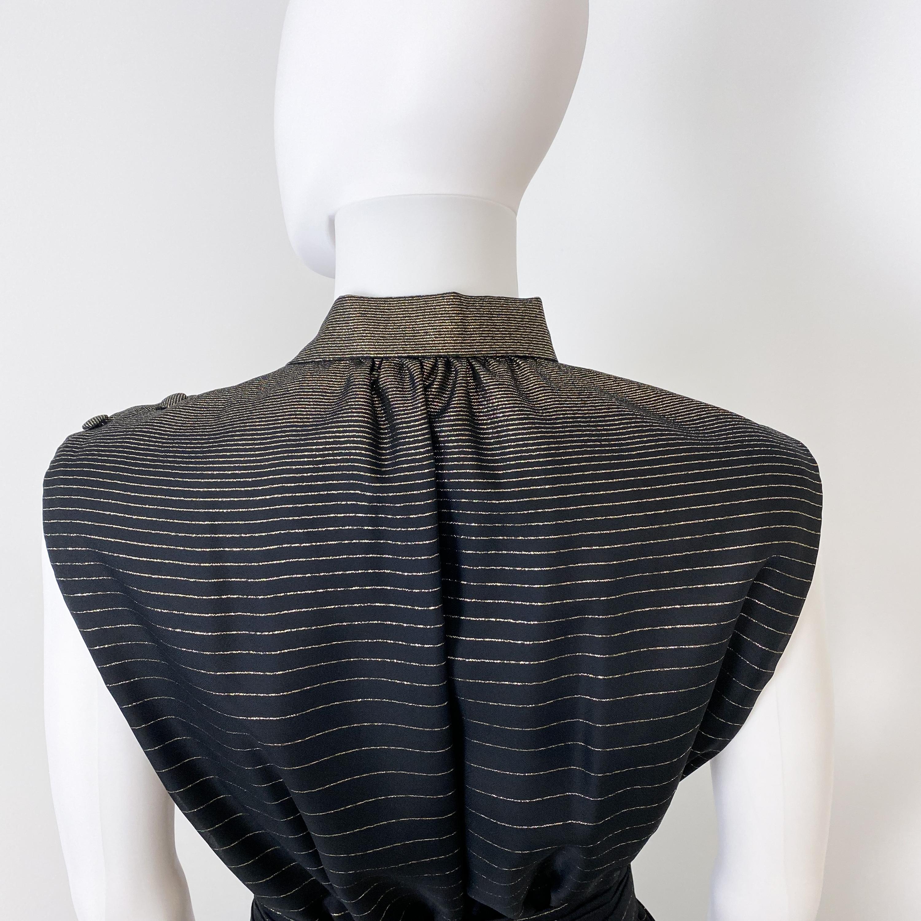 Black and Gold Lame Sleeveless Max Evening Dress Size 10 For Sale 9