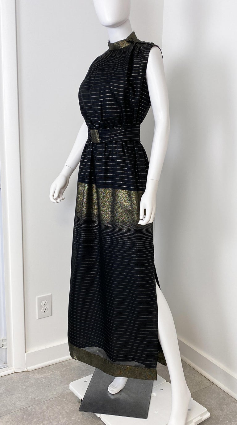 Black and Gold Lame Sleeveless Max Evening Dress Size 10