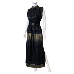 Black and Gold Lame Sleeveless Max Evening Dress Size 10