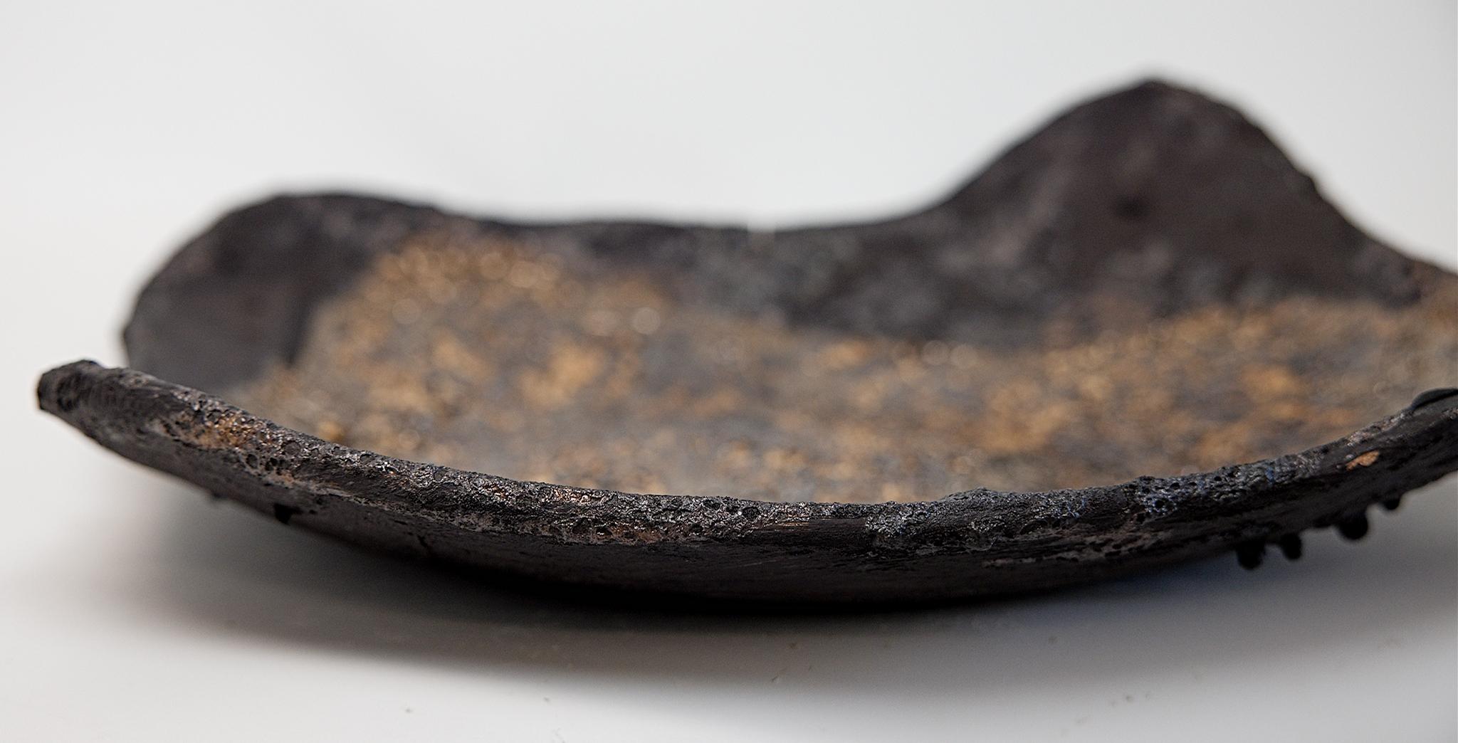 American Black and Gold Large Low Stoneware Platter For Sale