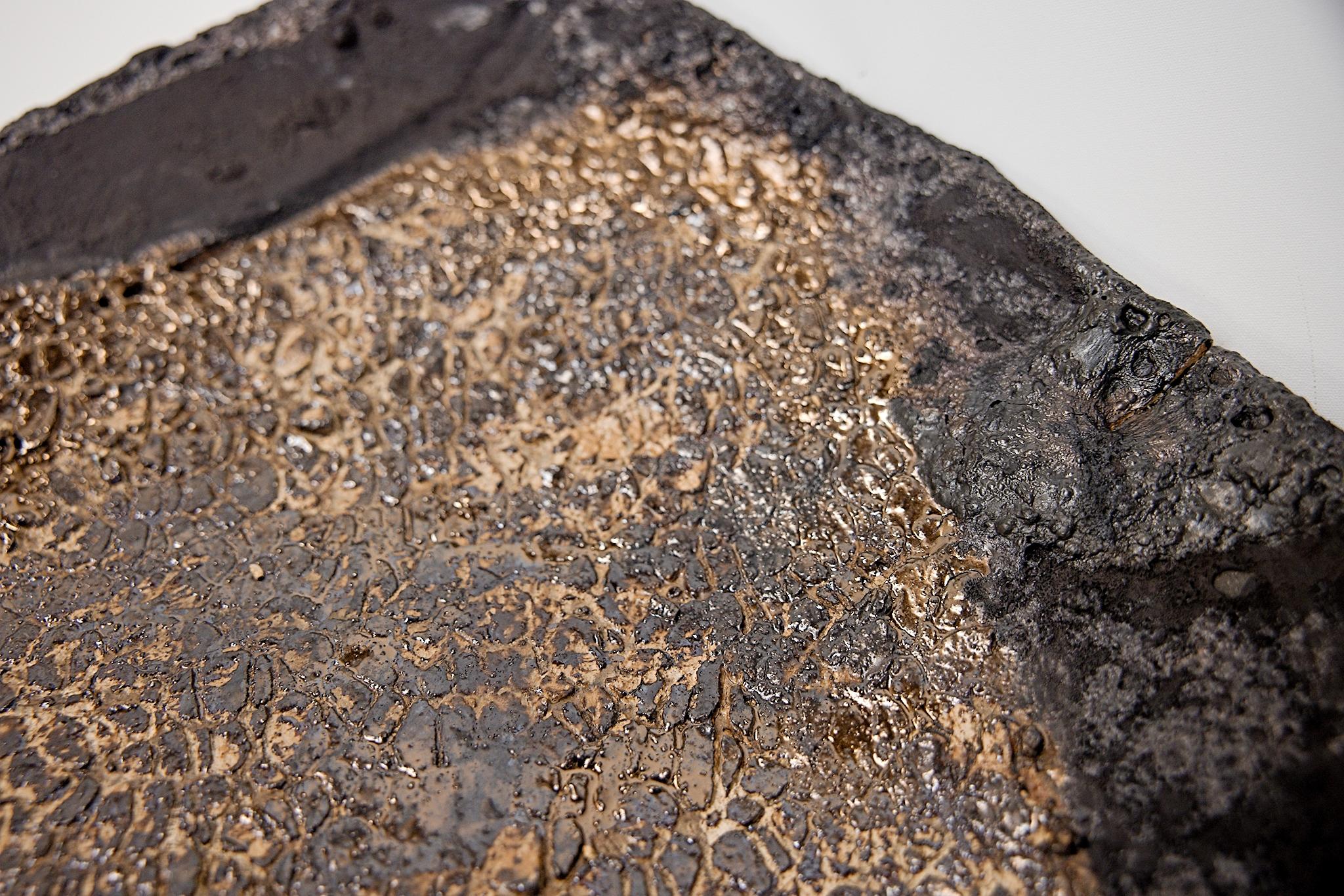Contemporary Black and Gold Large Low Stoneware Platter For Sale