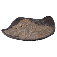 Black and Gold Large Low Stoneware Platter