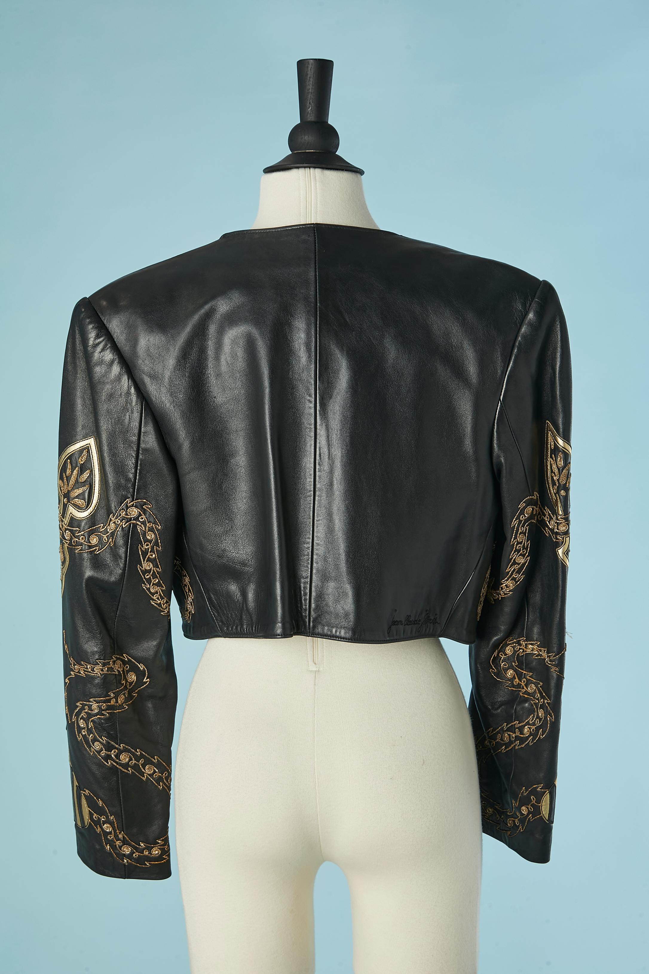 Boléro JEAN-CLAUDE JITROIS in pelle nera e dorata Circa 1980 in vendita 2