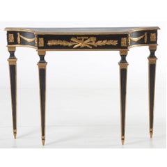 Black and Gold Louis XVI French Console Hall Table with Mirror