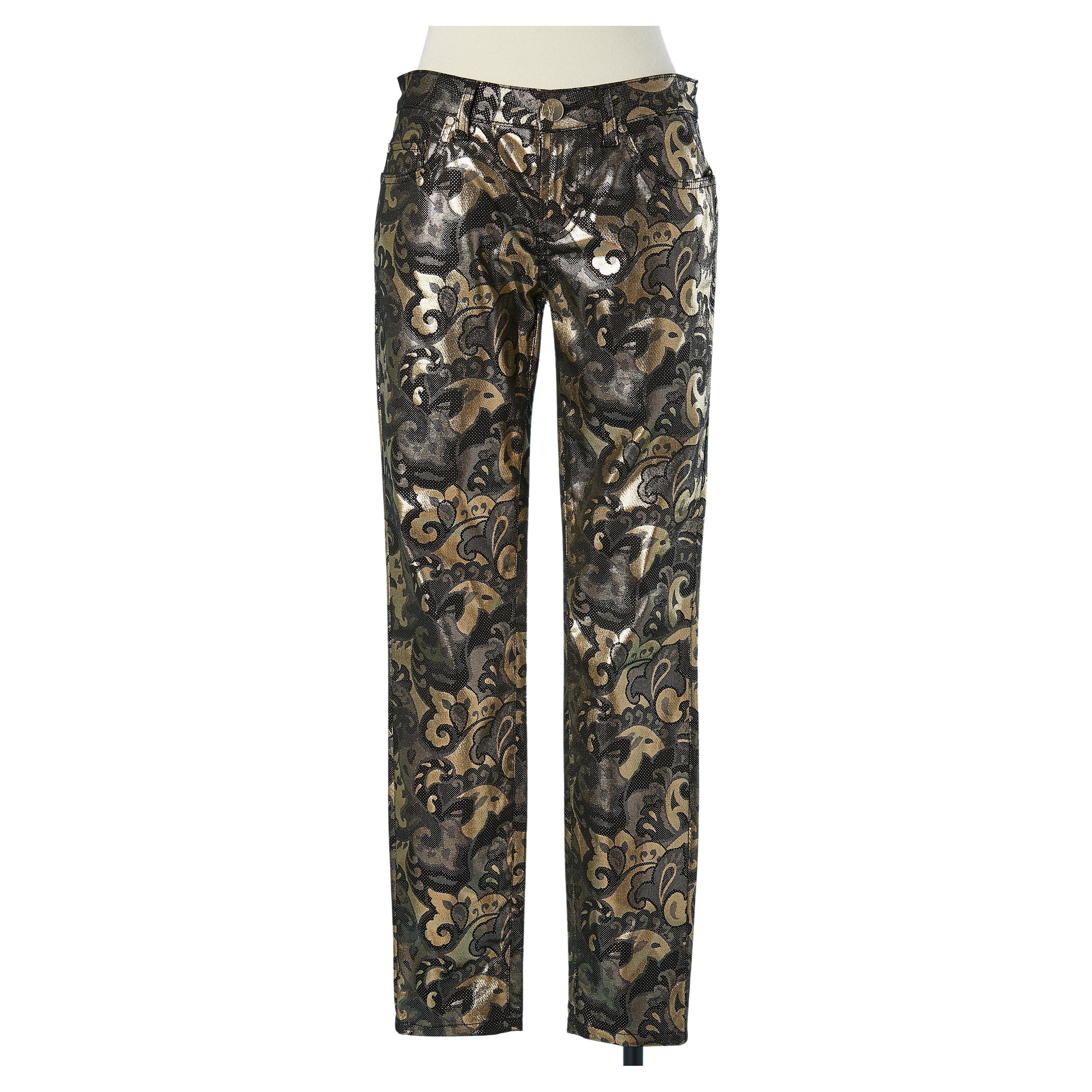 Pantalone con motivo lurex nero e oro Versace Collection