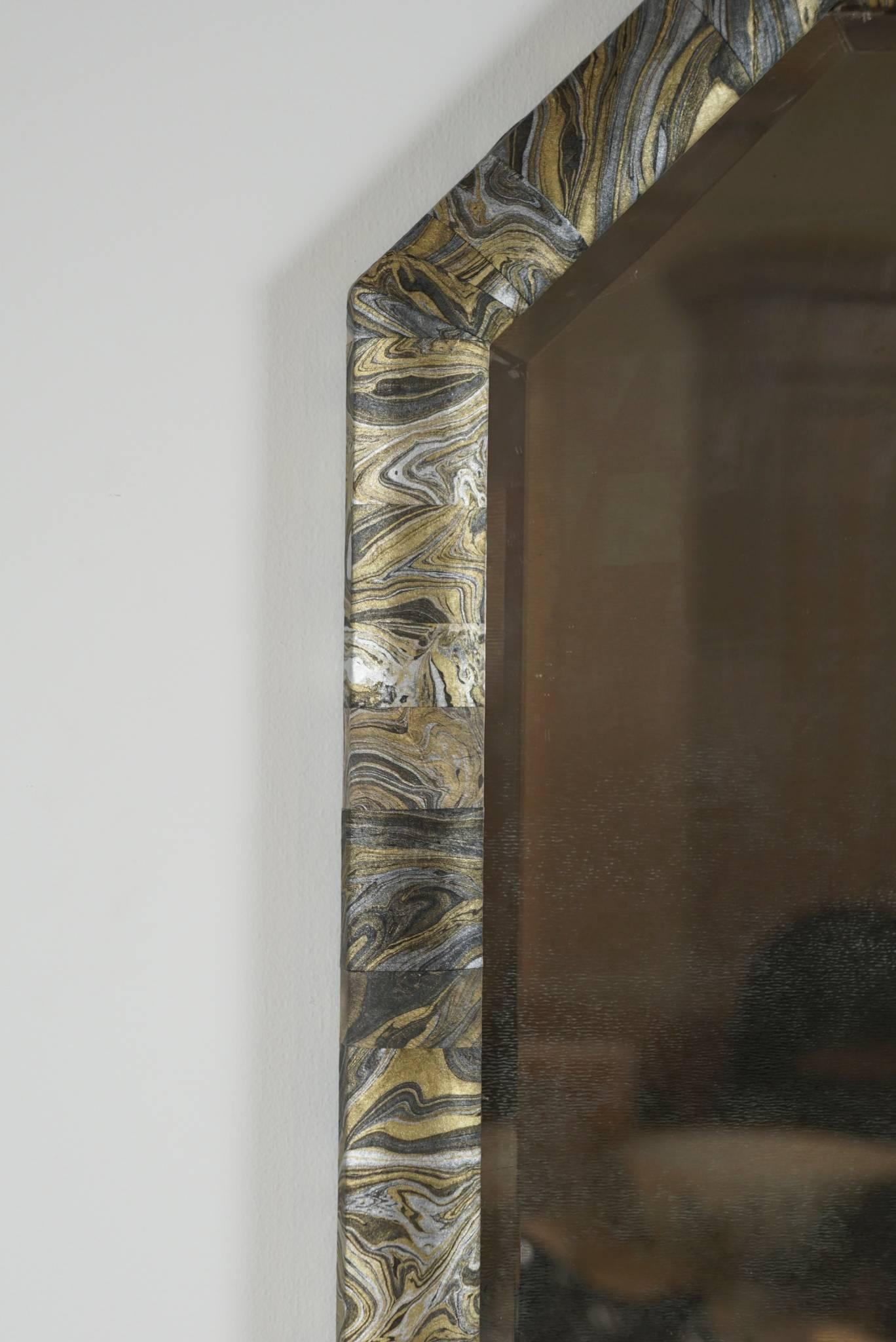Black and Gold Marbleized Mirror In Excellent Condition For Sale In Hudson, NY