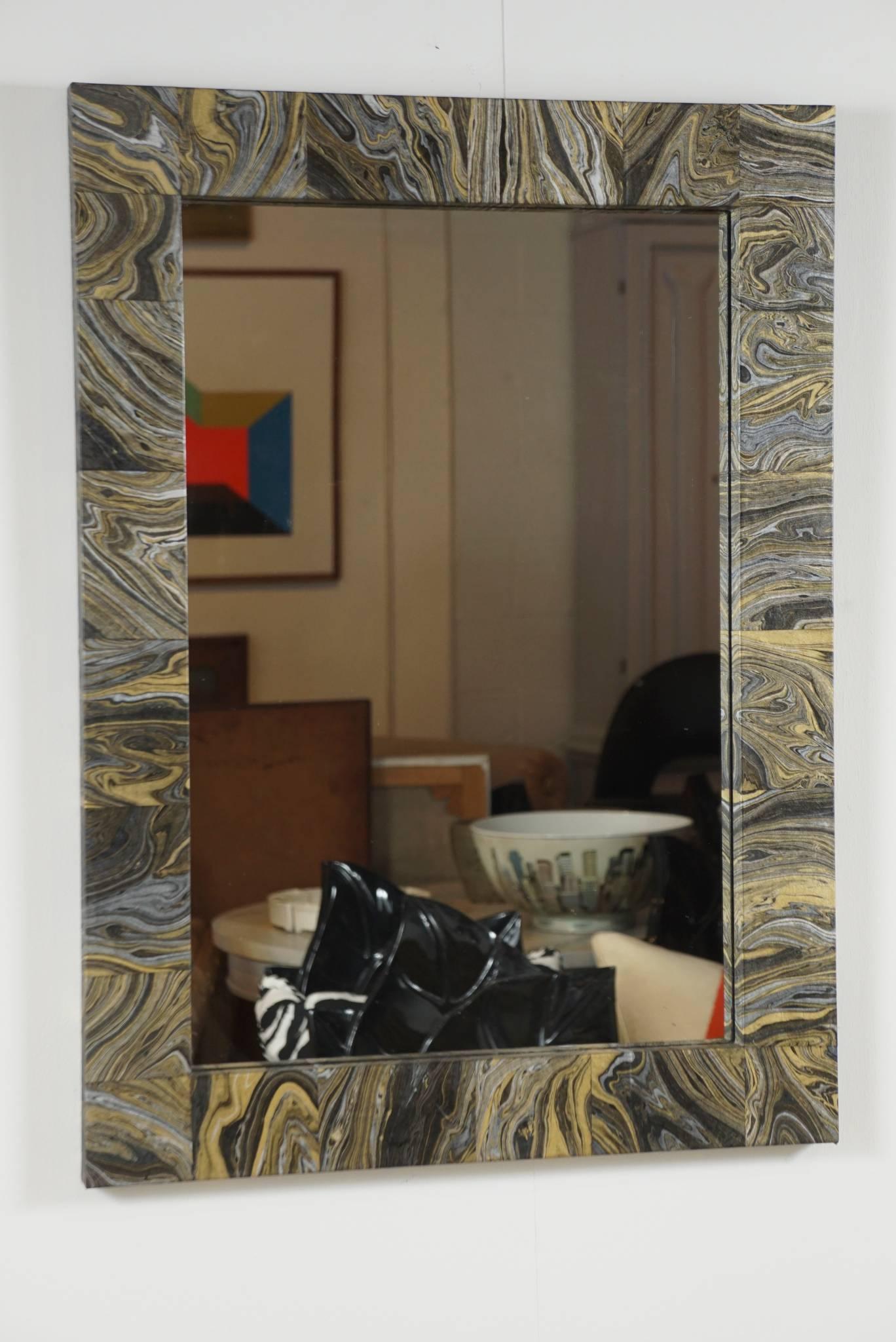 Black and Gold Marbleized Mirror For Sale 2