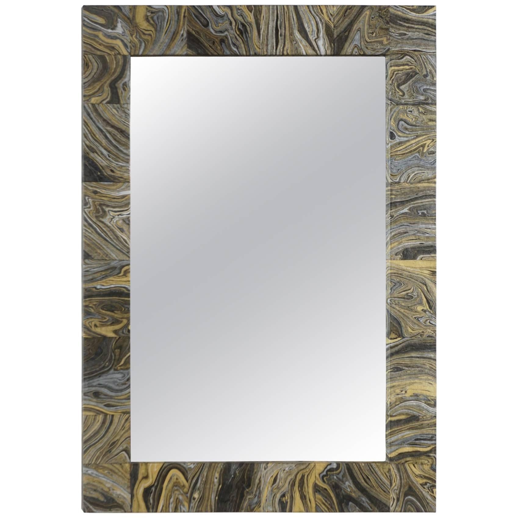 Black and Gold Marbleized Mirror For Sale