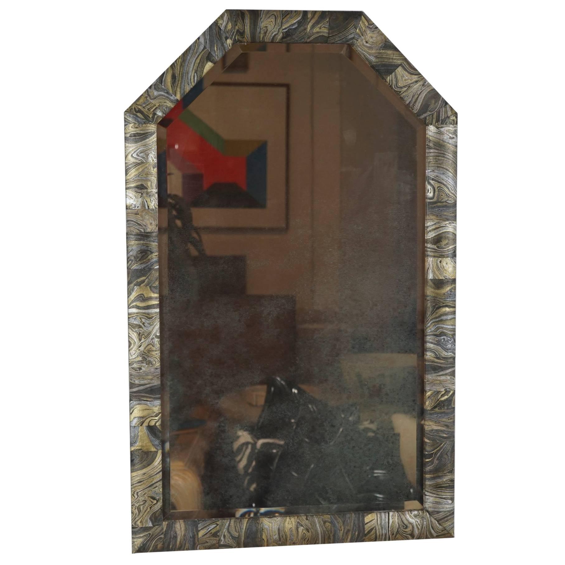 Black and Gold Marbleized Mirror For Sale