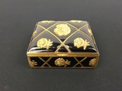 Black and Gold Metal Box with Roses for Jewelry Box or Trinket Box