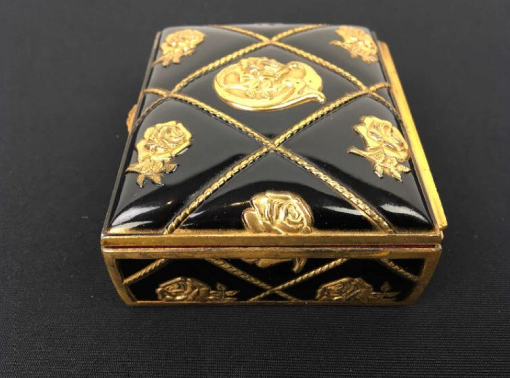 Black and Gold Metal Box with Roses for Jewelry Box or Trinket Box  For Sale 1