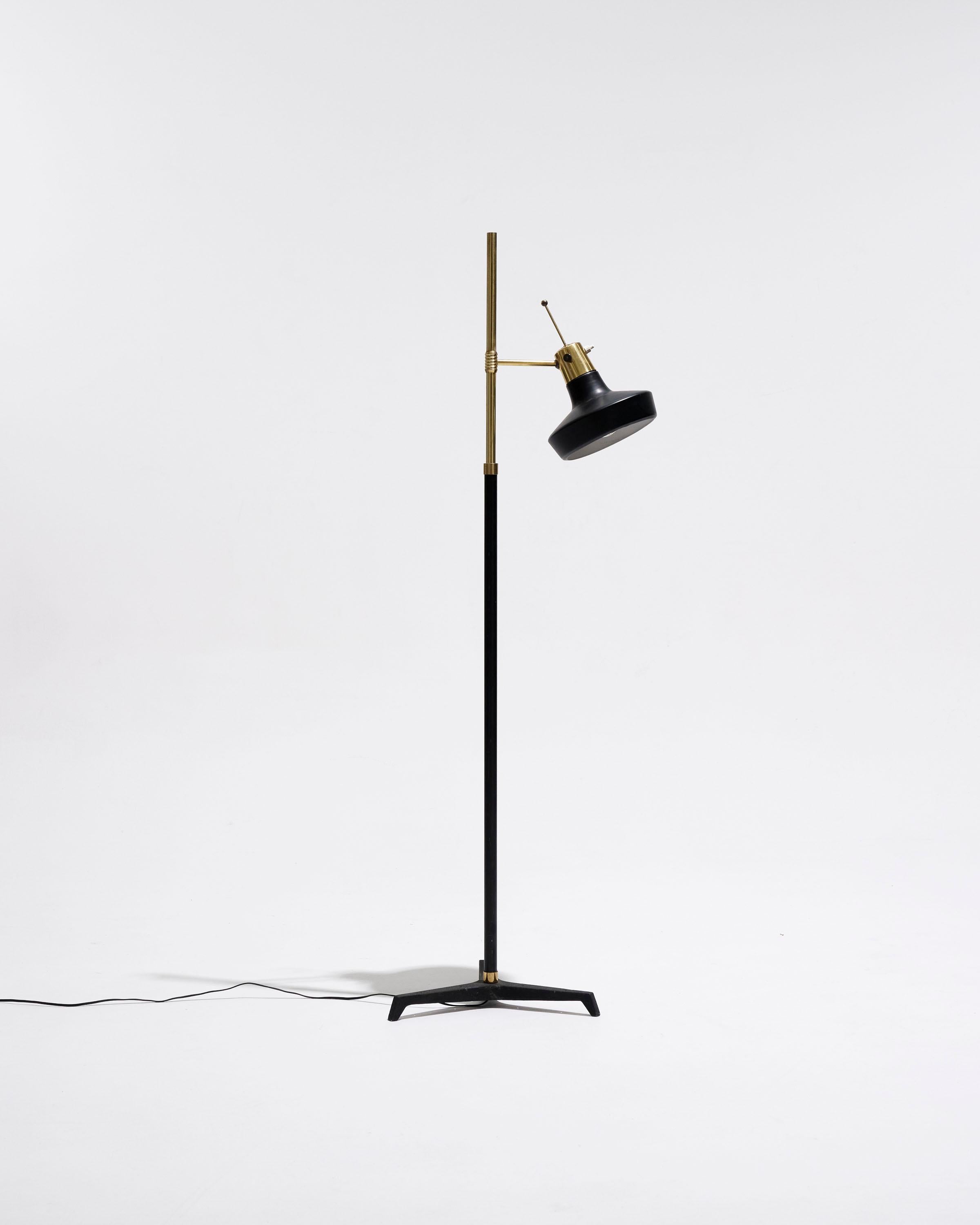 20th Century Black and gold metal floor lamp, 1950s For Sale