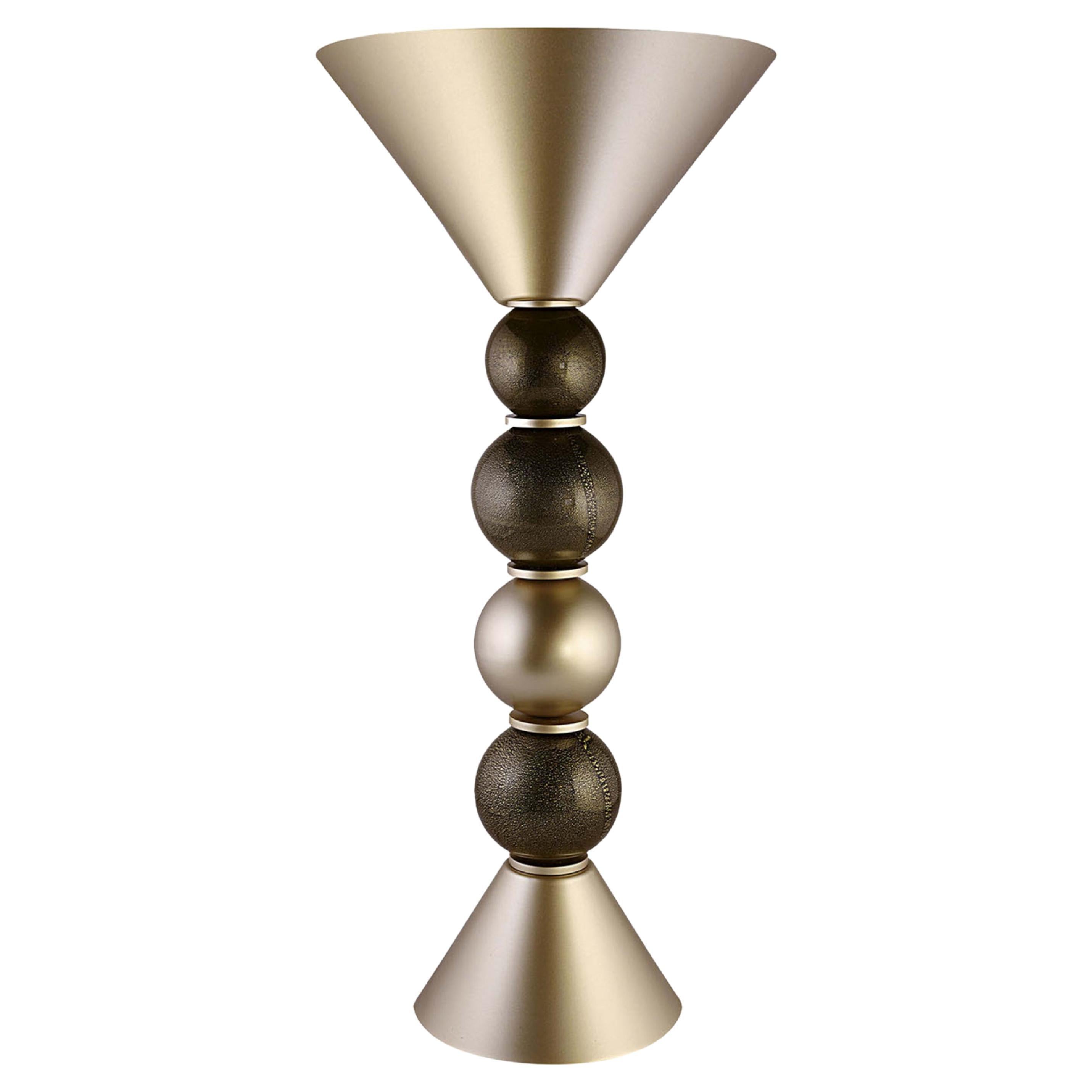 Lampe de table à cône en verre de Murano noir et or 