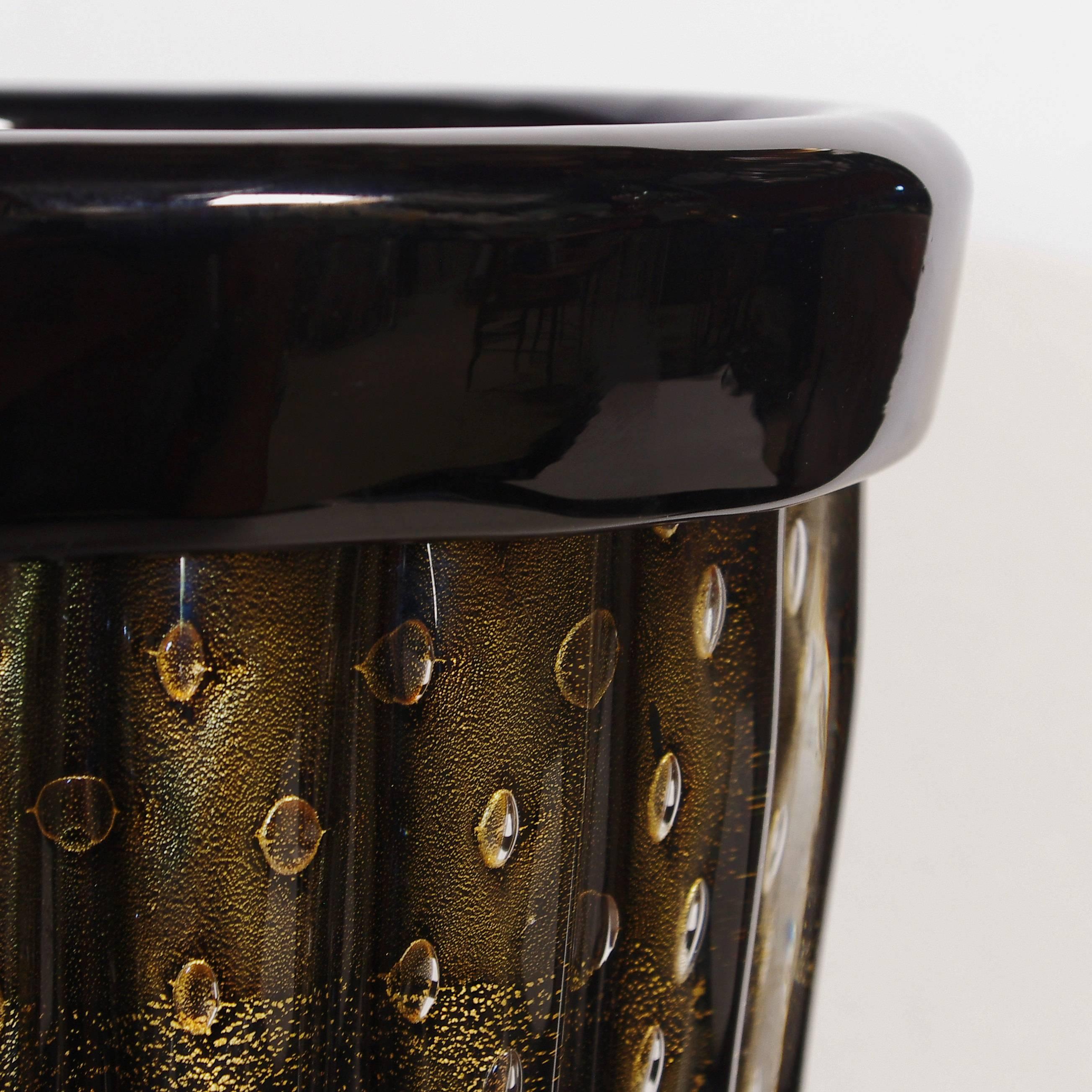 Mid-Century Modern Black and Gold Murano Vases by Pino Signoretto