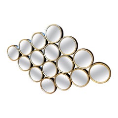 Black and Gold Painted Metal Modernist Italian Wall Mirror, circa 1980