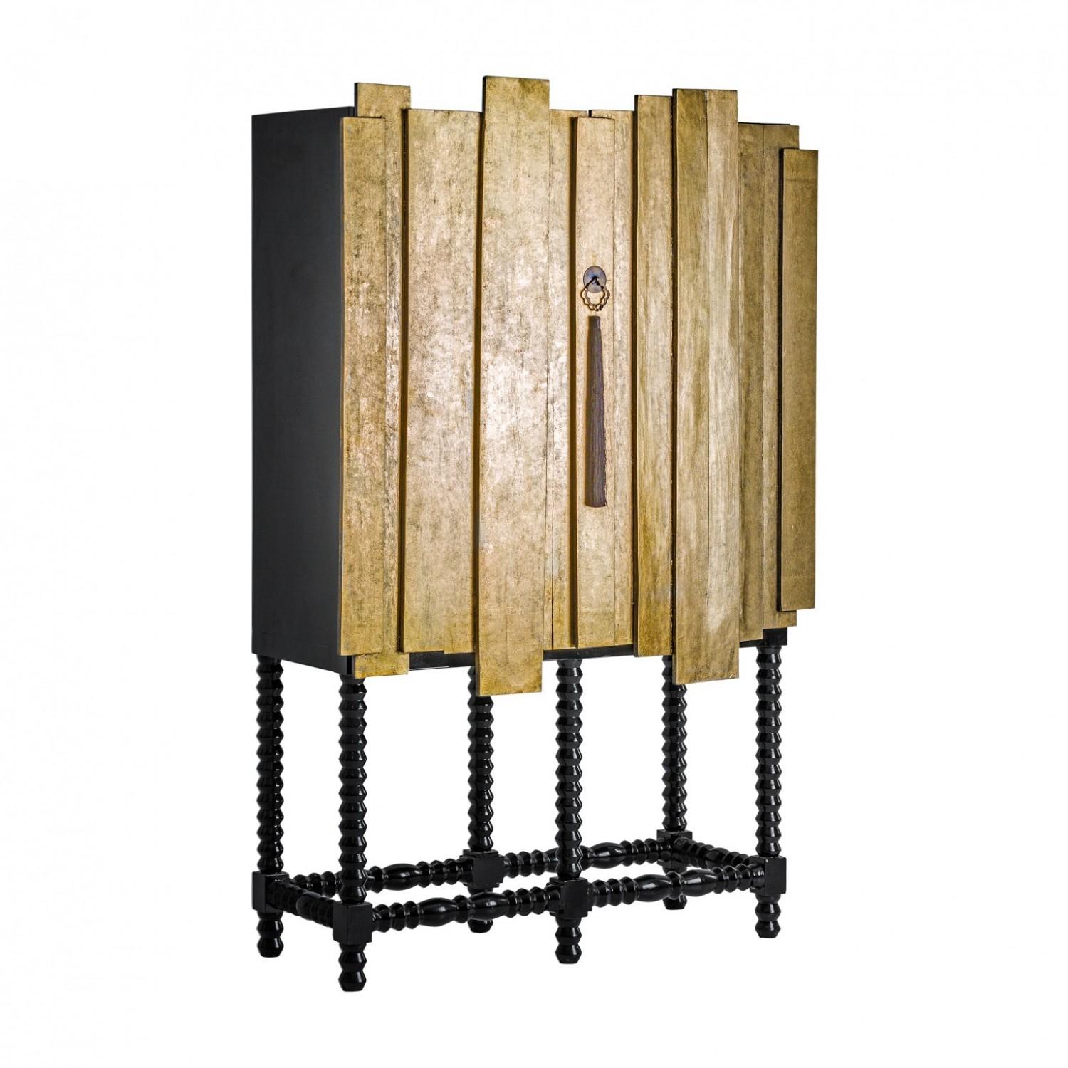 Black and Gold Patina Wooden Cabinet