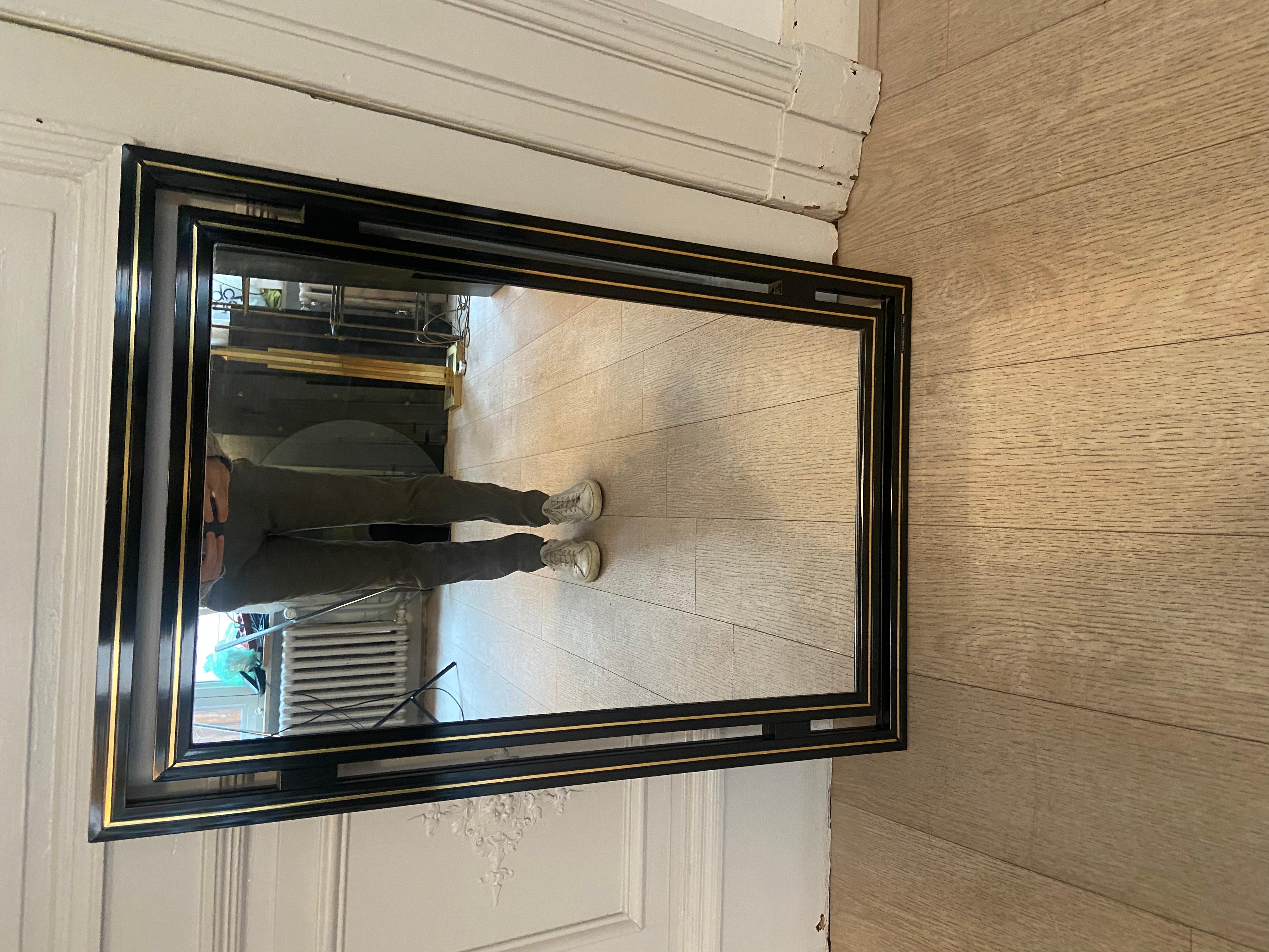 French Black and gold Pierre Vandel mirror, 1970s For Sale