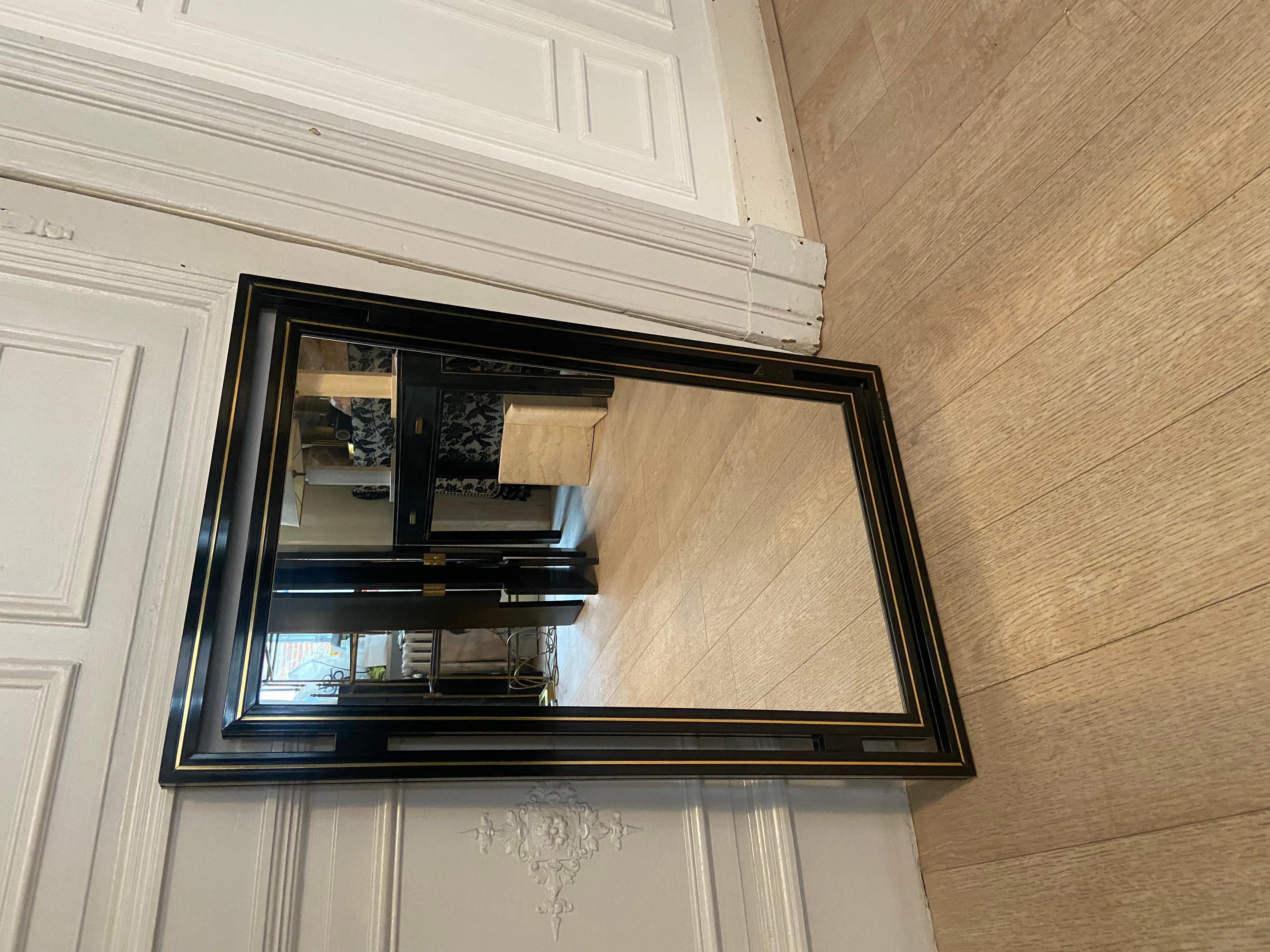 Black and gold Pierre Vandel mirror, 1970s In Good Condition For Sale In Brussels , BE