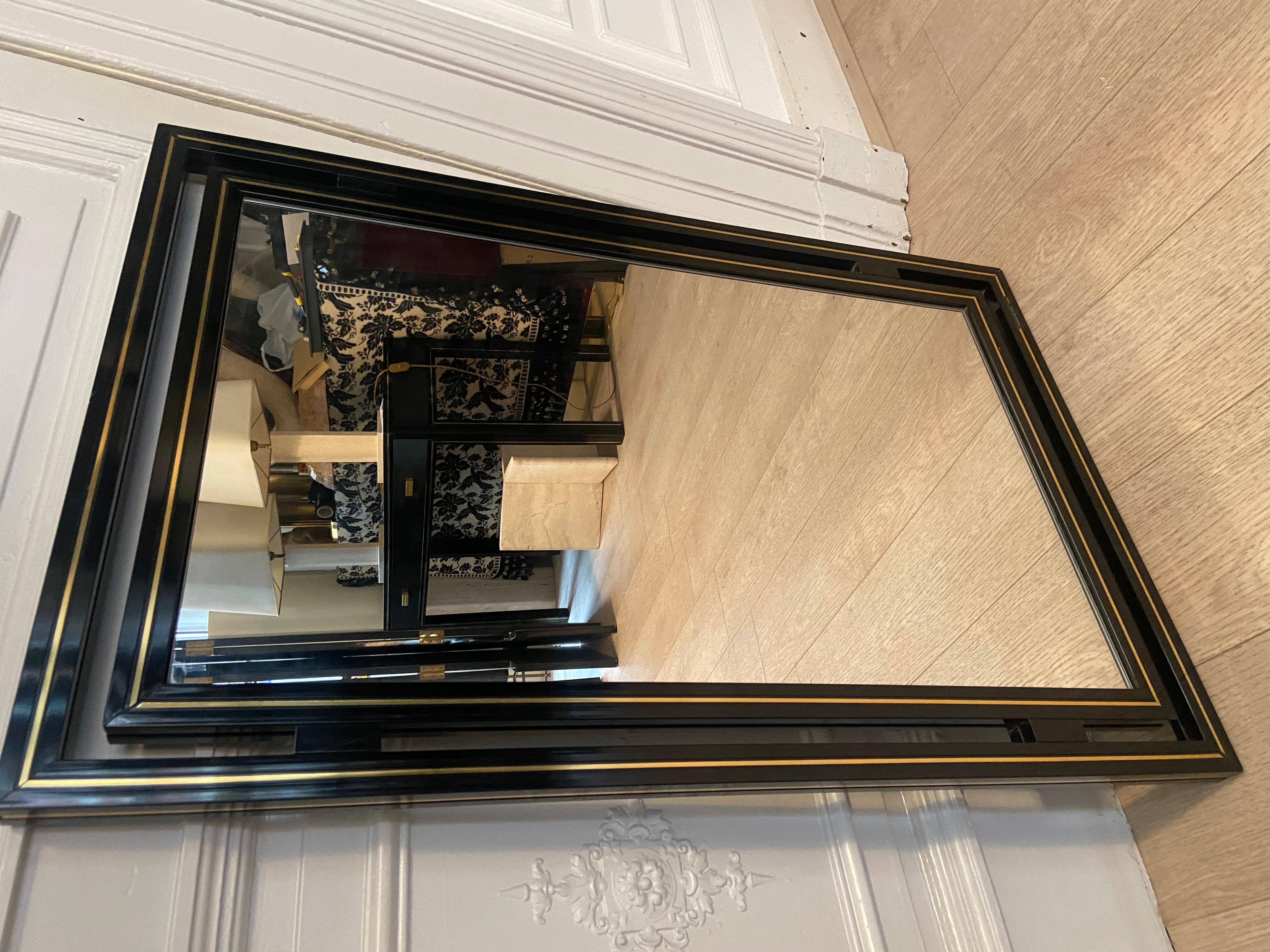 Black and gold Pierre Vandel mirror, 1970s For Sale 1