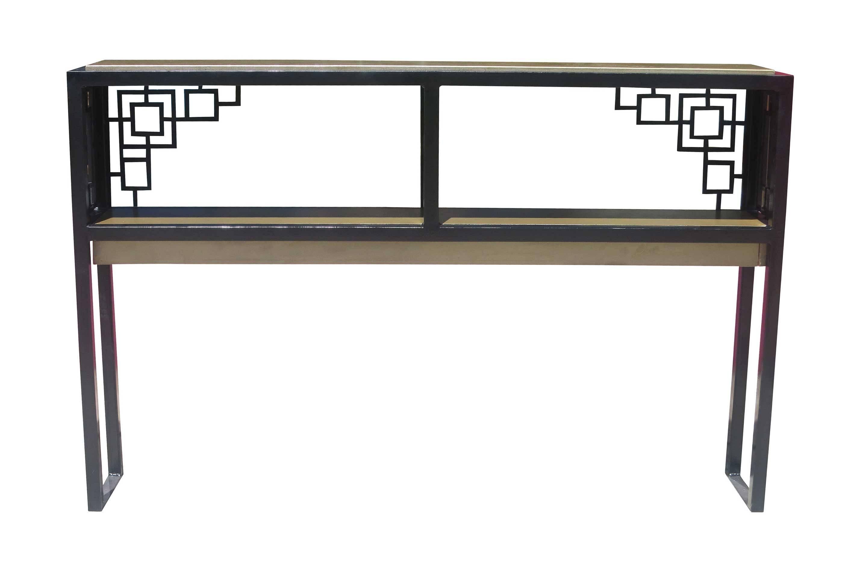 20ième siècle Table console noire et dorée de style 