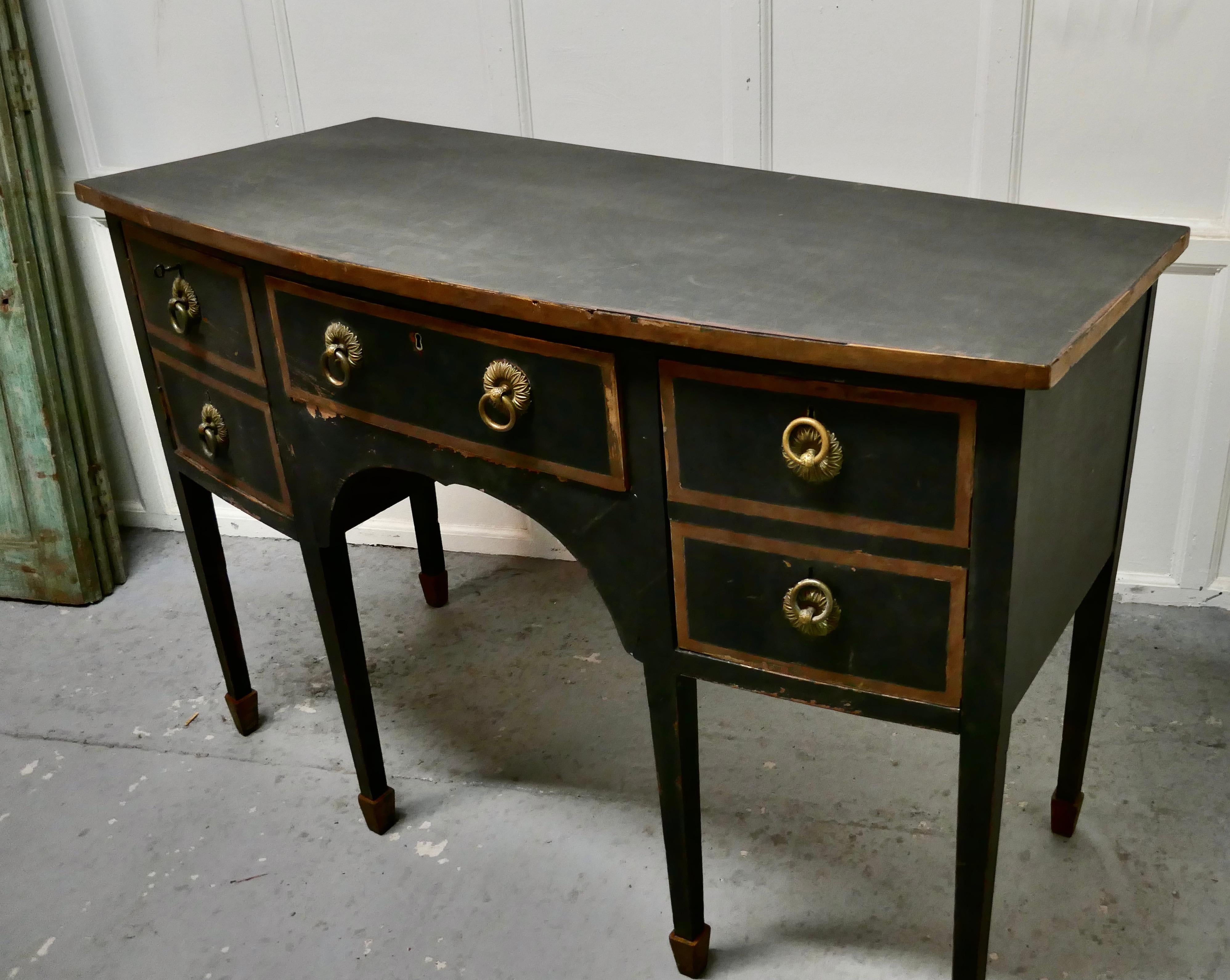 18th Century Black and Gold Regency Bow Front Serving Table, with Cellerette For Sale