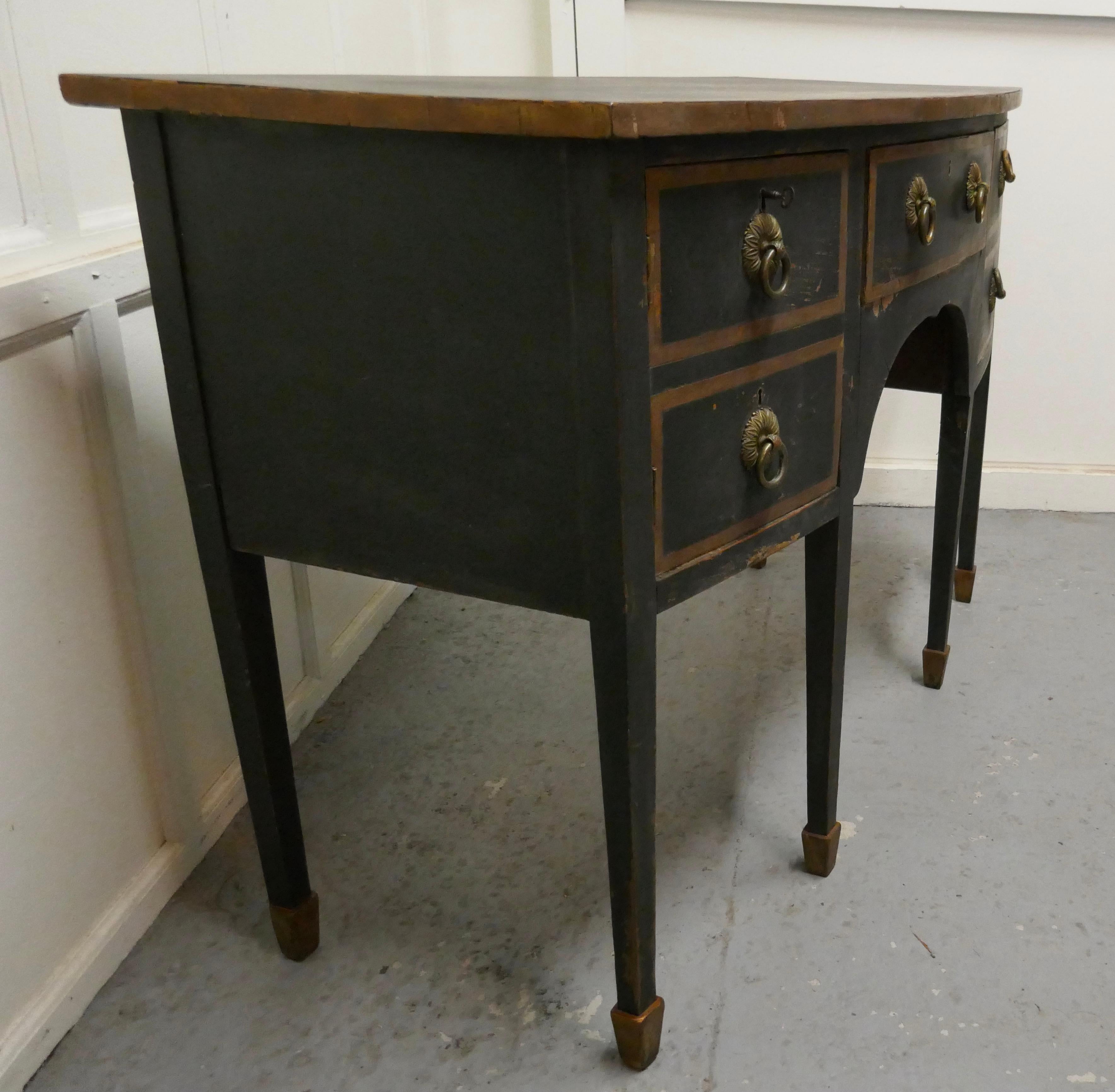 Wood Black and Gold Regency Bow Front Serving Table, with Cellerette For Sale