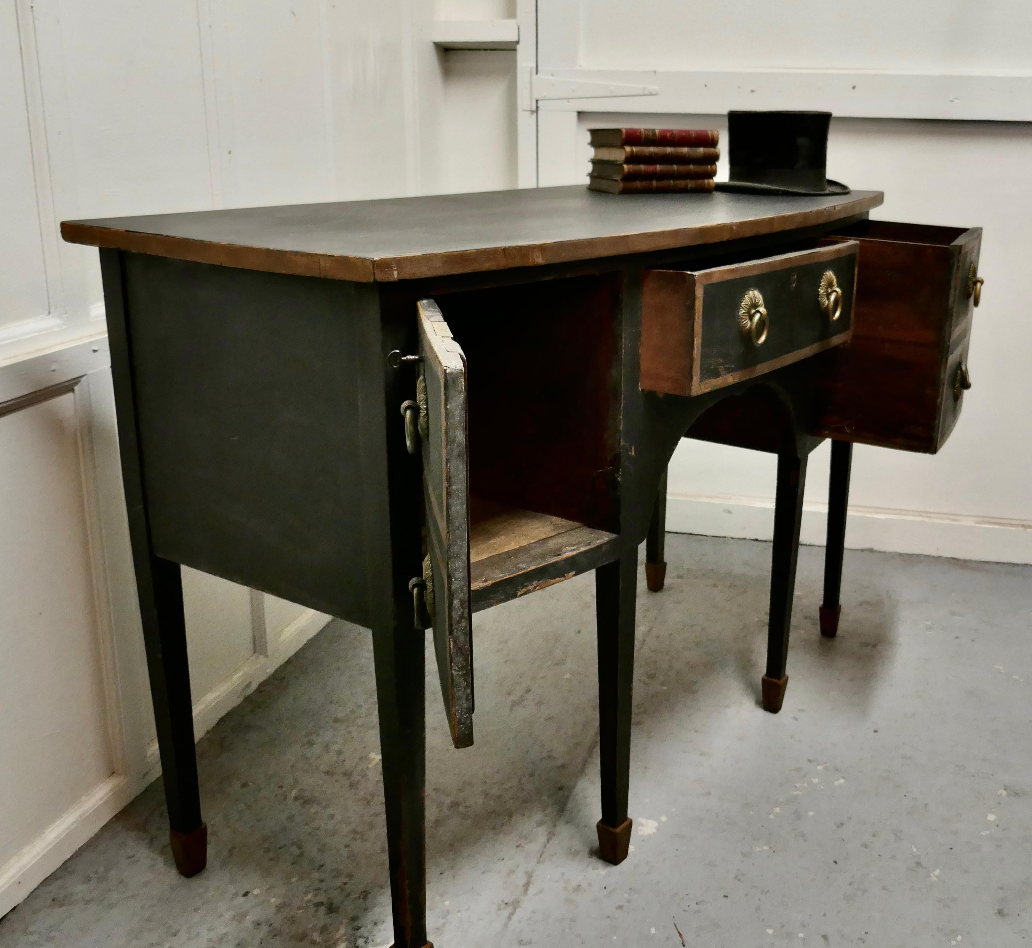 Black and Gold Regency Bow Front Serving Table, with Cellerette For Sale 1