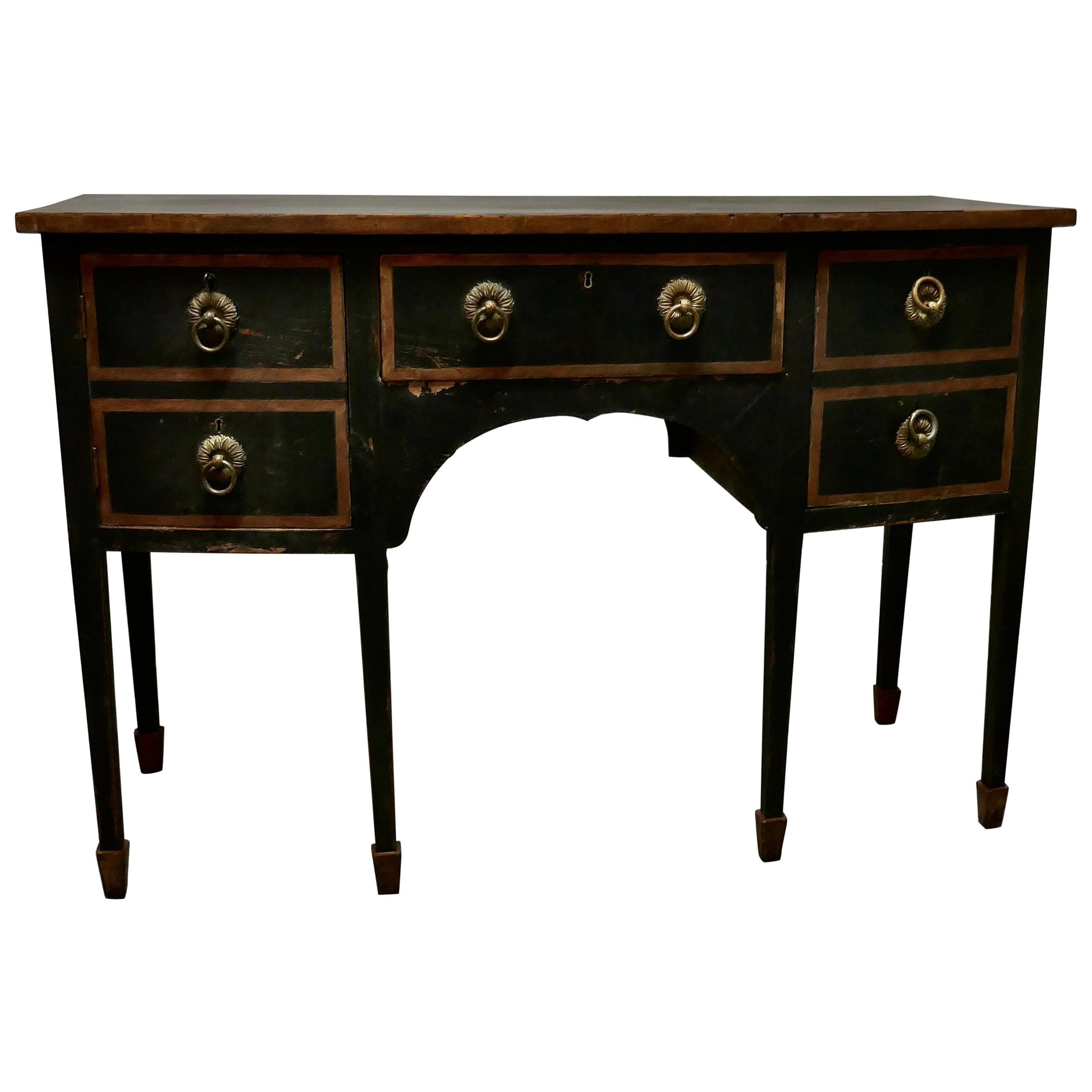 Black and Gold Regency Bow Front Serving Table, with Cellerette For Sale
