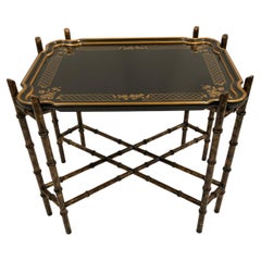 Black and Gold Regency Style Bamboo and Tray Top Coffee Table
