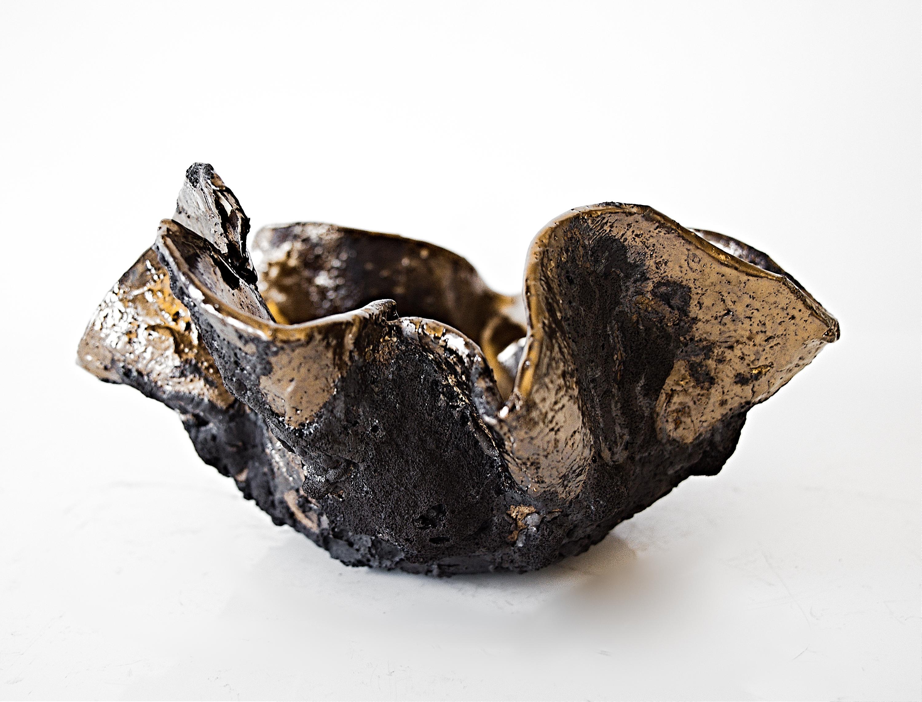 Américain Bol en céramique sculpté noir et or style libre texturé - 10