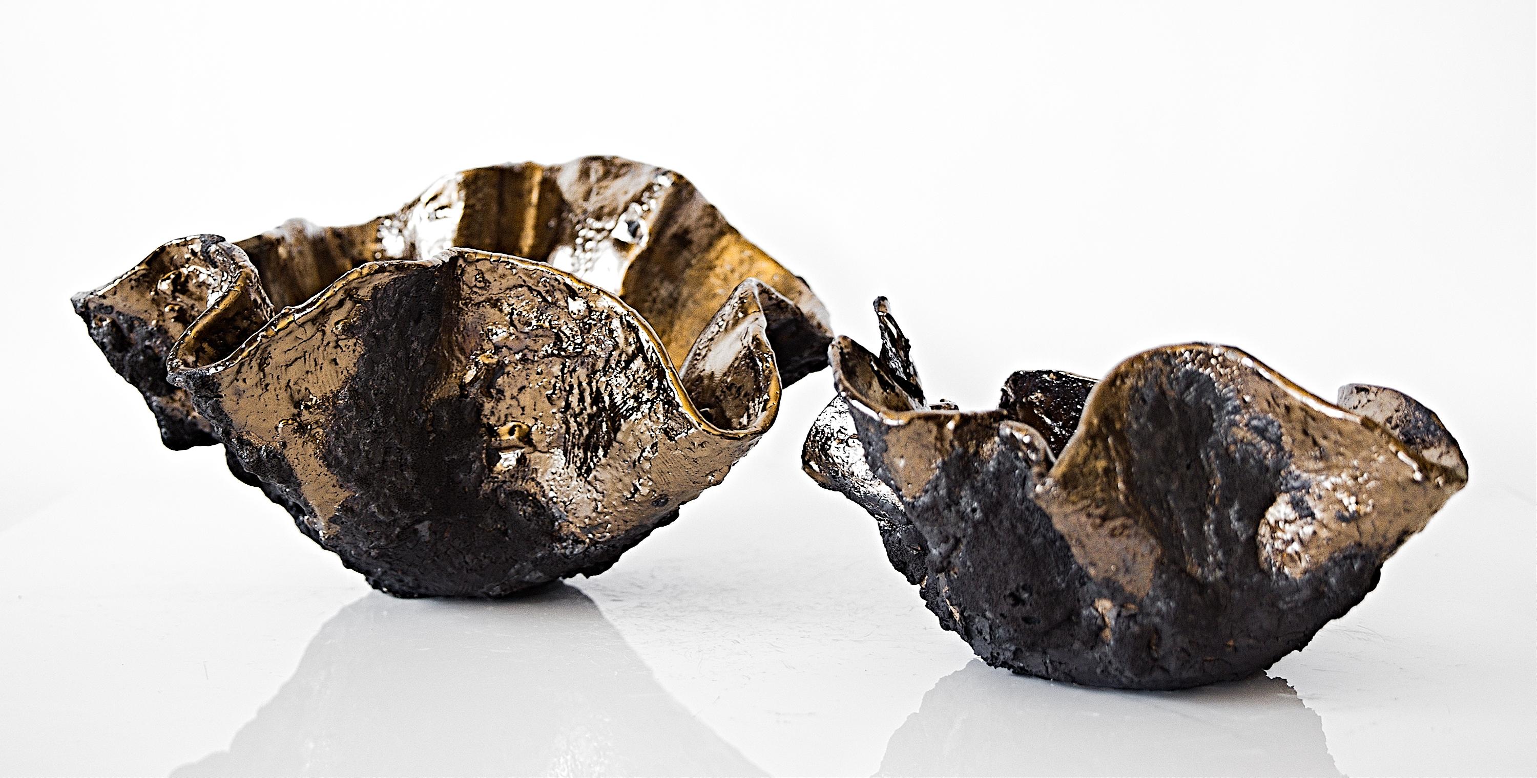 Bol en céramique sculpté noir et or style libre texturé - 10