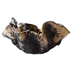 Black and Gold Sculpted Ceramic Bowl free style Textured- 10"