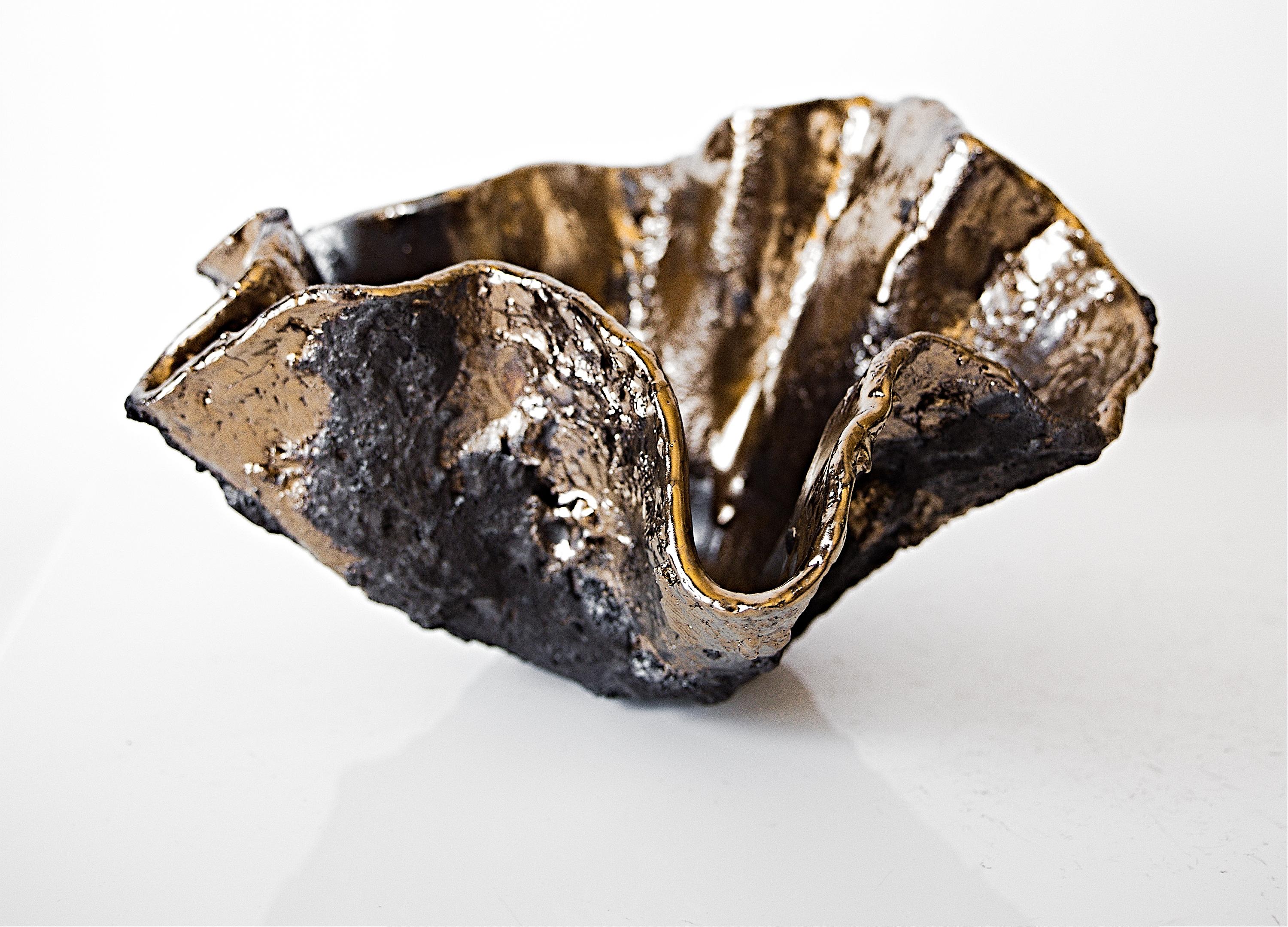 Noir  Bol en céramique sculptée et dorée style libre Texture - 13